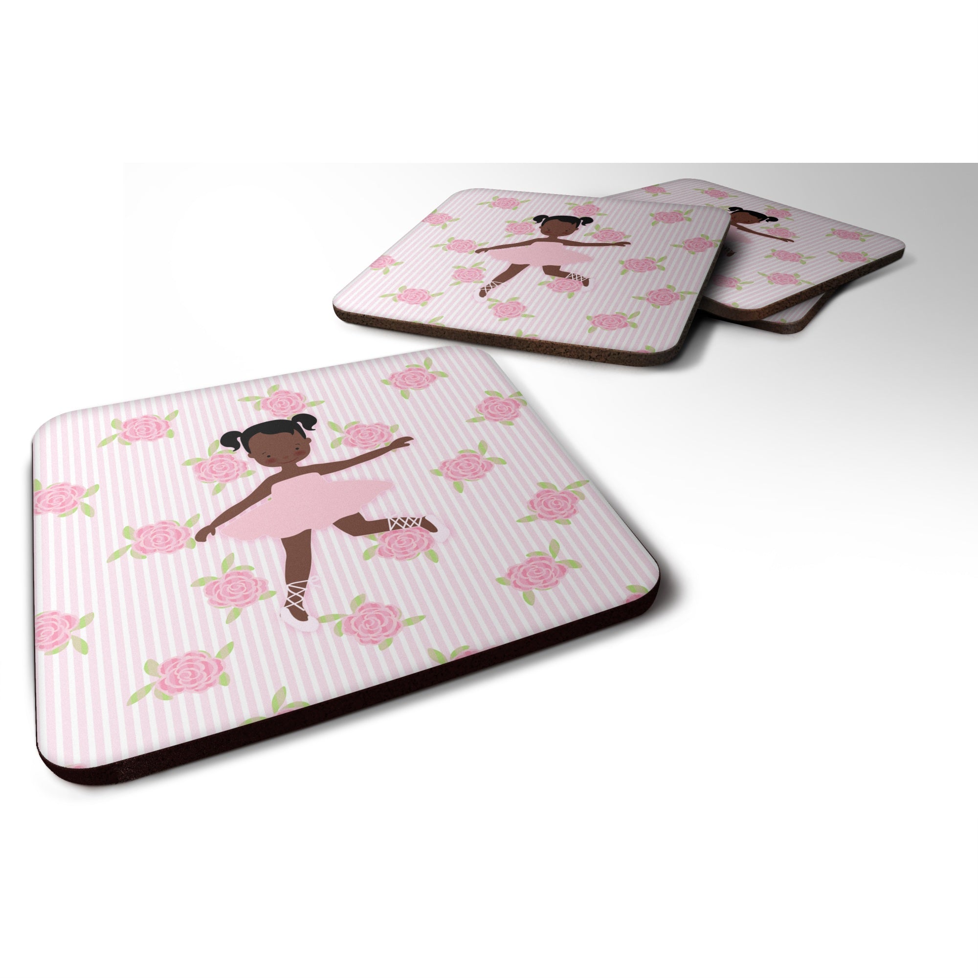'Caroline'S Treasures Ballerina African American Ponytails Foam Coaster Set Of 4, 3.5, Multicolor''