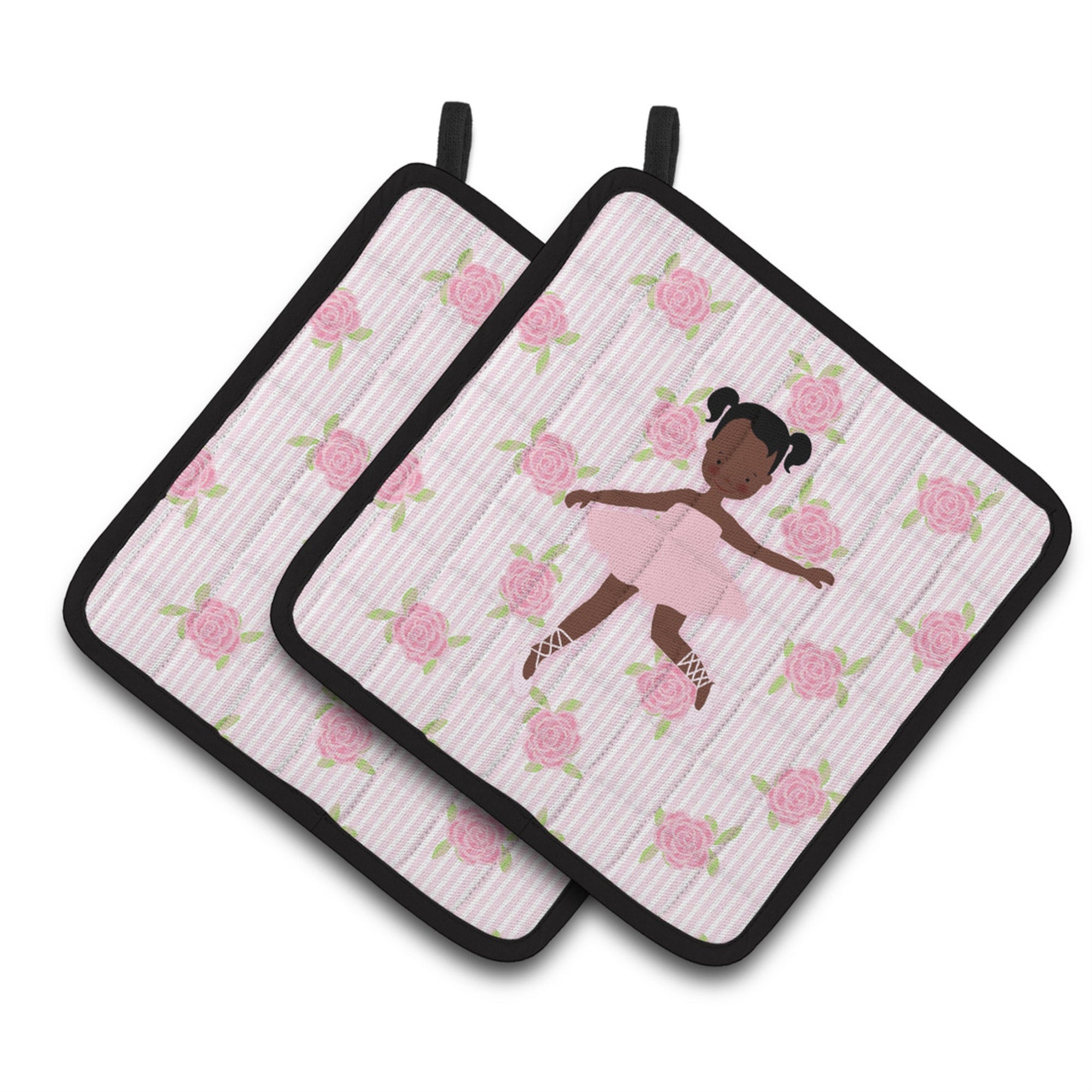 'Caroline'S Treasures Ballerina African American Ponytails Pair Of Pot Holders, 7.5Hx7.5W, Multicolor''