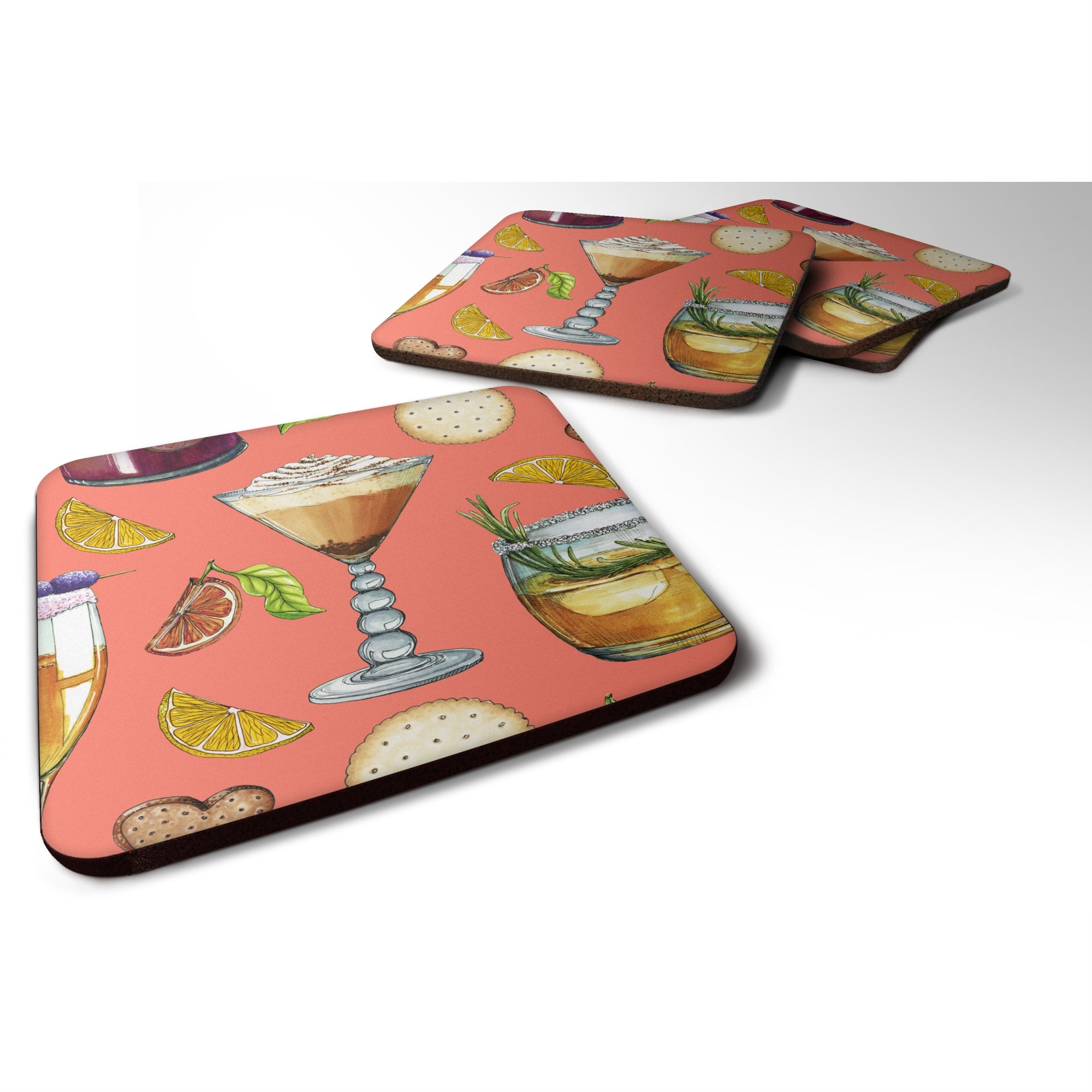 'Caroline'S Treasures Drinks & Cocktails Salmon Foam Coaster Set Of 4, 3.5, Multicolor''