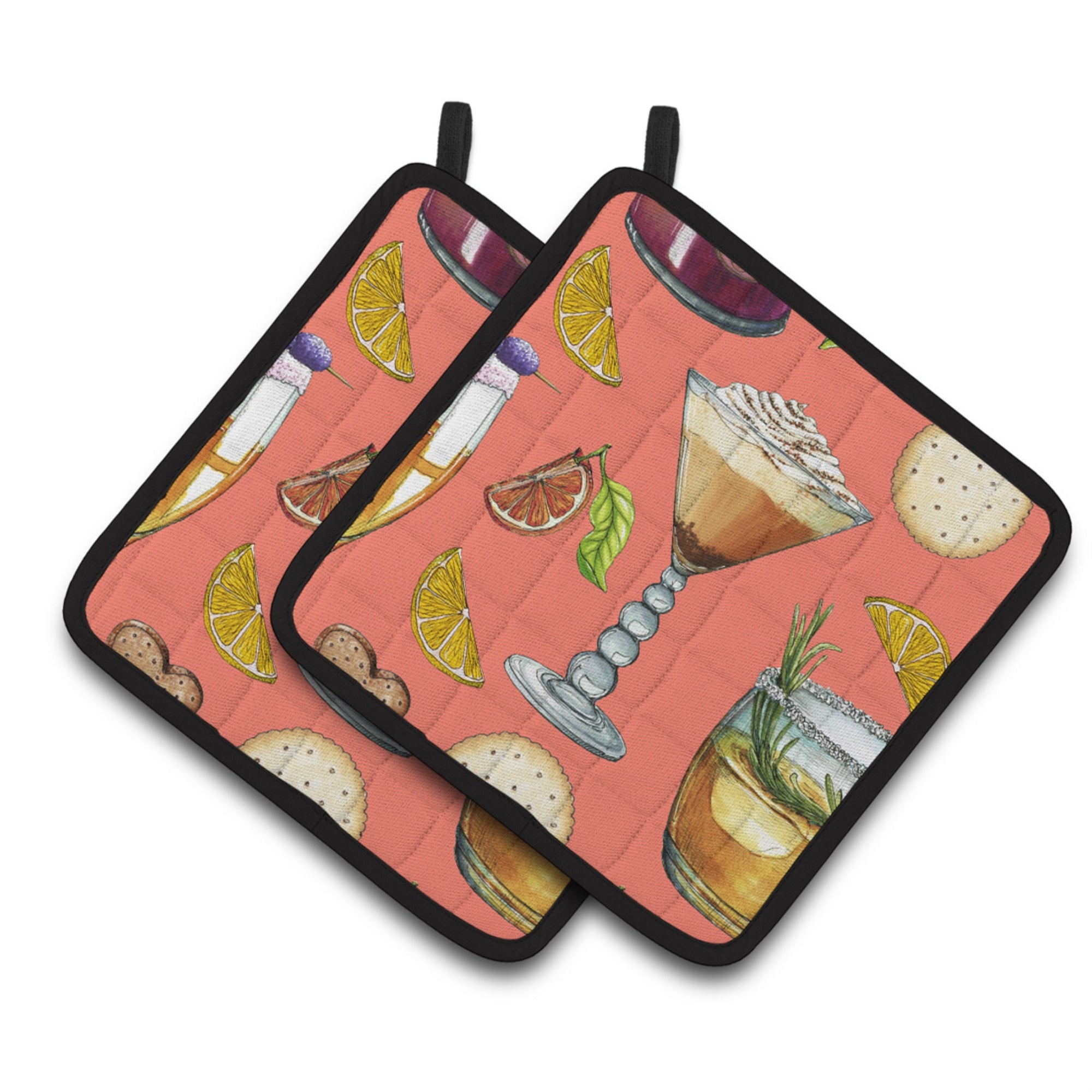 'Caroline'S Treasures Drinks & Cocktails Salmon Pair Of Pot Holders, 7.5Hx7.5W, Multicolor''