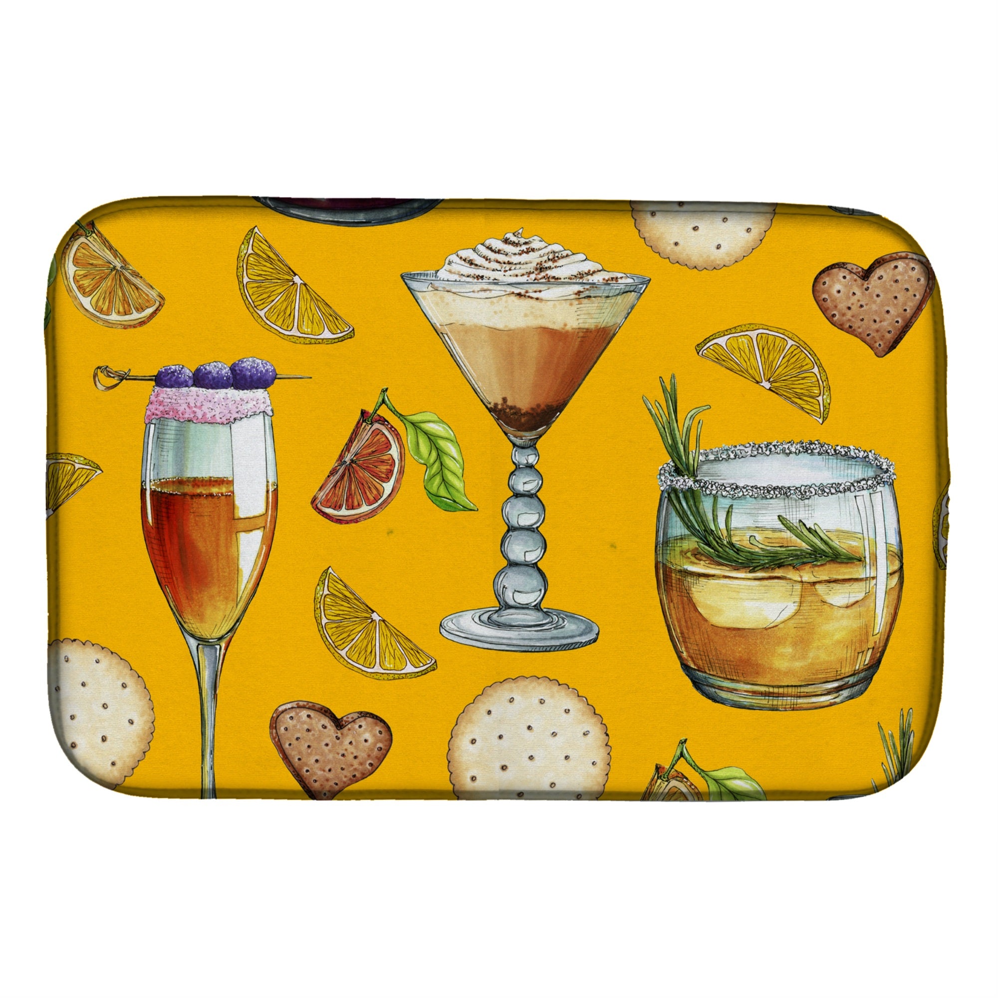 'Caroline'S Treasures Drinks And Cocktails Gold Dish Drying Mat, 14'''' X 21''''''