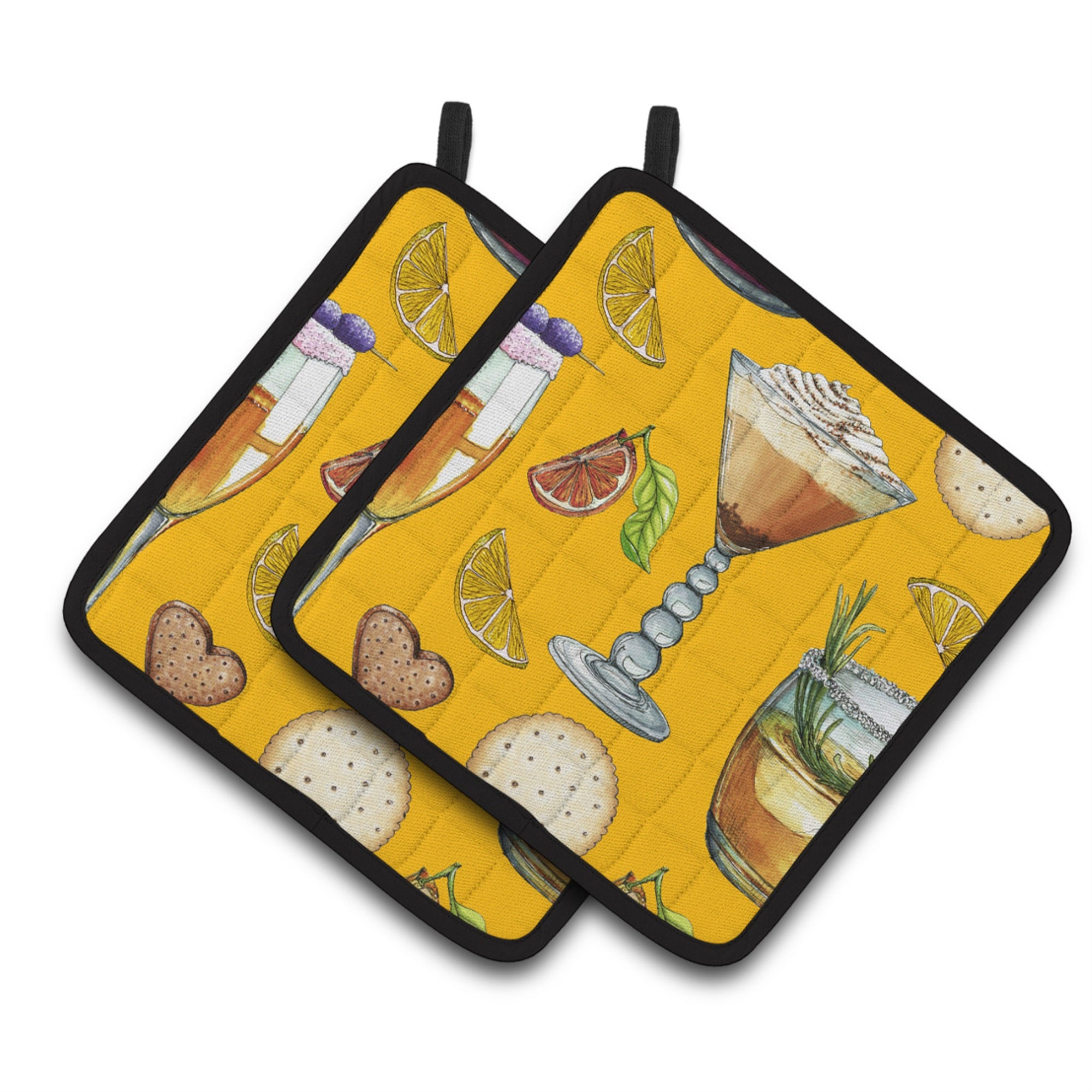 'Caroline'S Treasures Drinks & Cocktails Gold Pair Of Pot Holders, 7.5Hx7.5W, Multicolor''