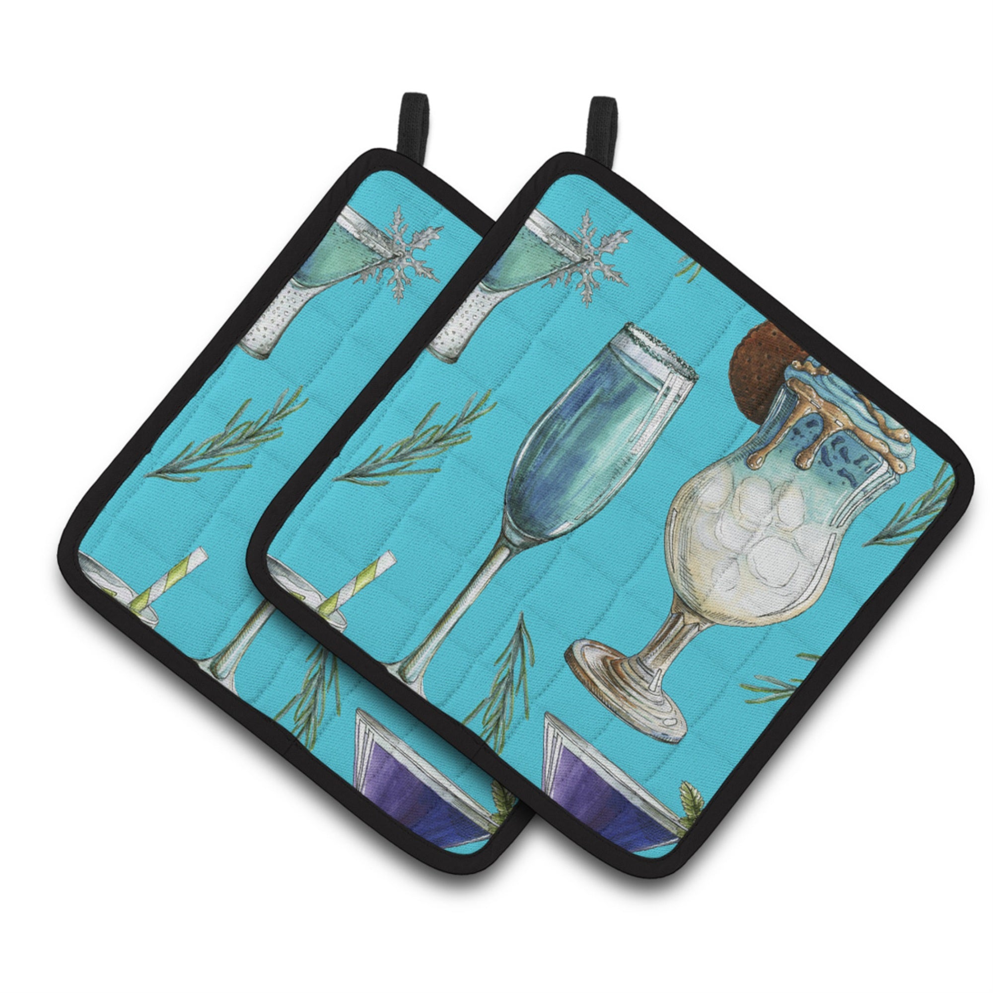 'Caroline'S Treasures Drinks & Cocktails Blue Pair Of Pot Holders, 7.5Hx7.5W, Multicolor''