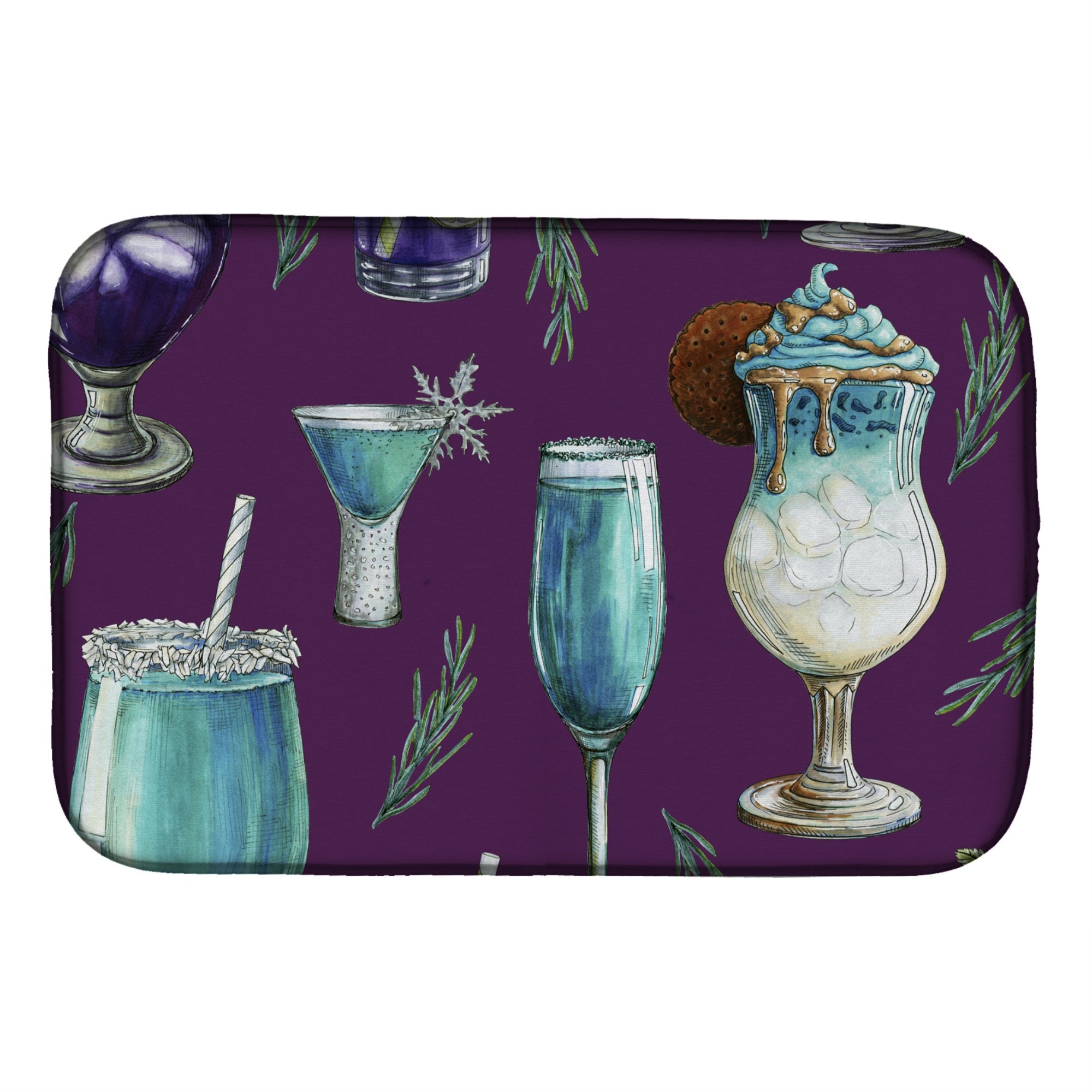 'Caroline'S Treasures Drinks And Cocktails Purple Dish Drying Mat, 14'''' X 21''''''