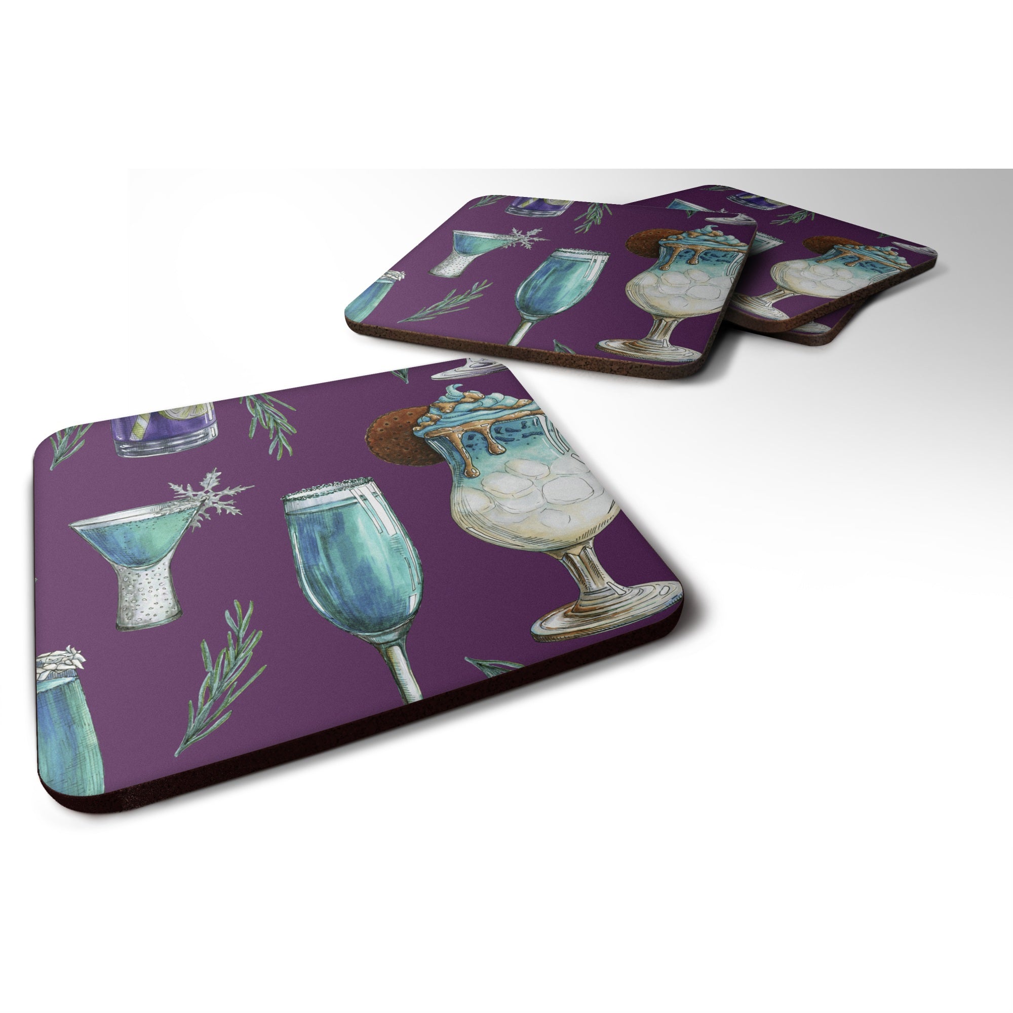 'Caroline'S Treasures Drinks & Cocktails Purple Foam Coaster Set Of 4, 3.5, Multicolor''