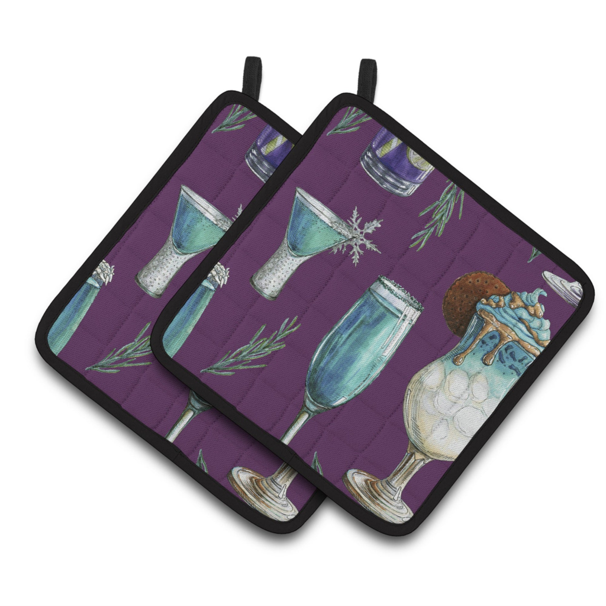 'Caroline'S Treasures Drinks & Cocktails Purple Pair Of Pot Holders, 7.5Hx7.5W, Multicolor''