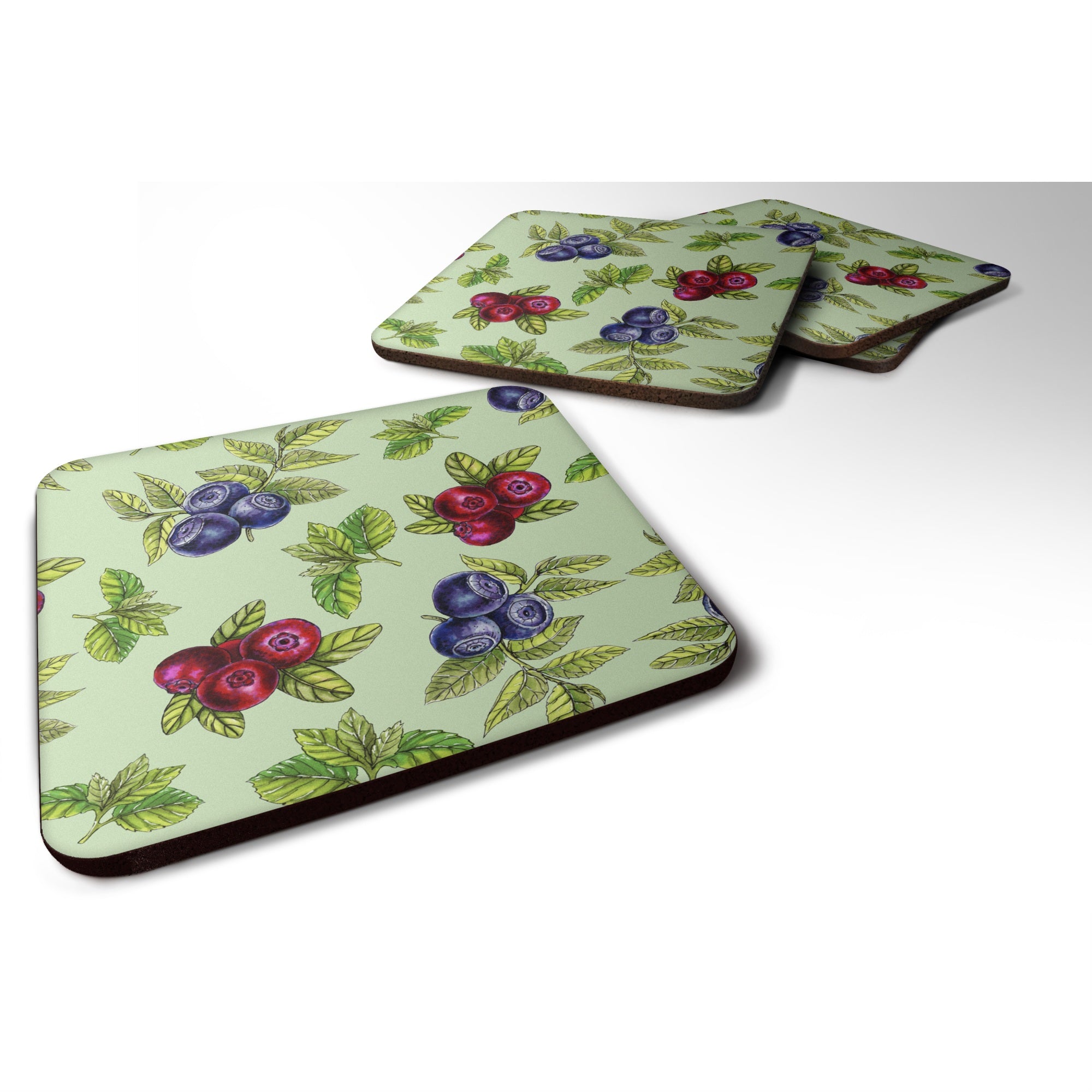 'Caroline'S Treasures Berries In Green Foam Coaster Set Of 4, 3.5, Multicolor''