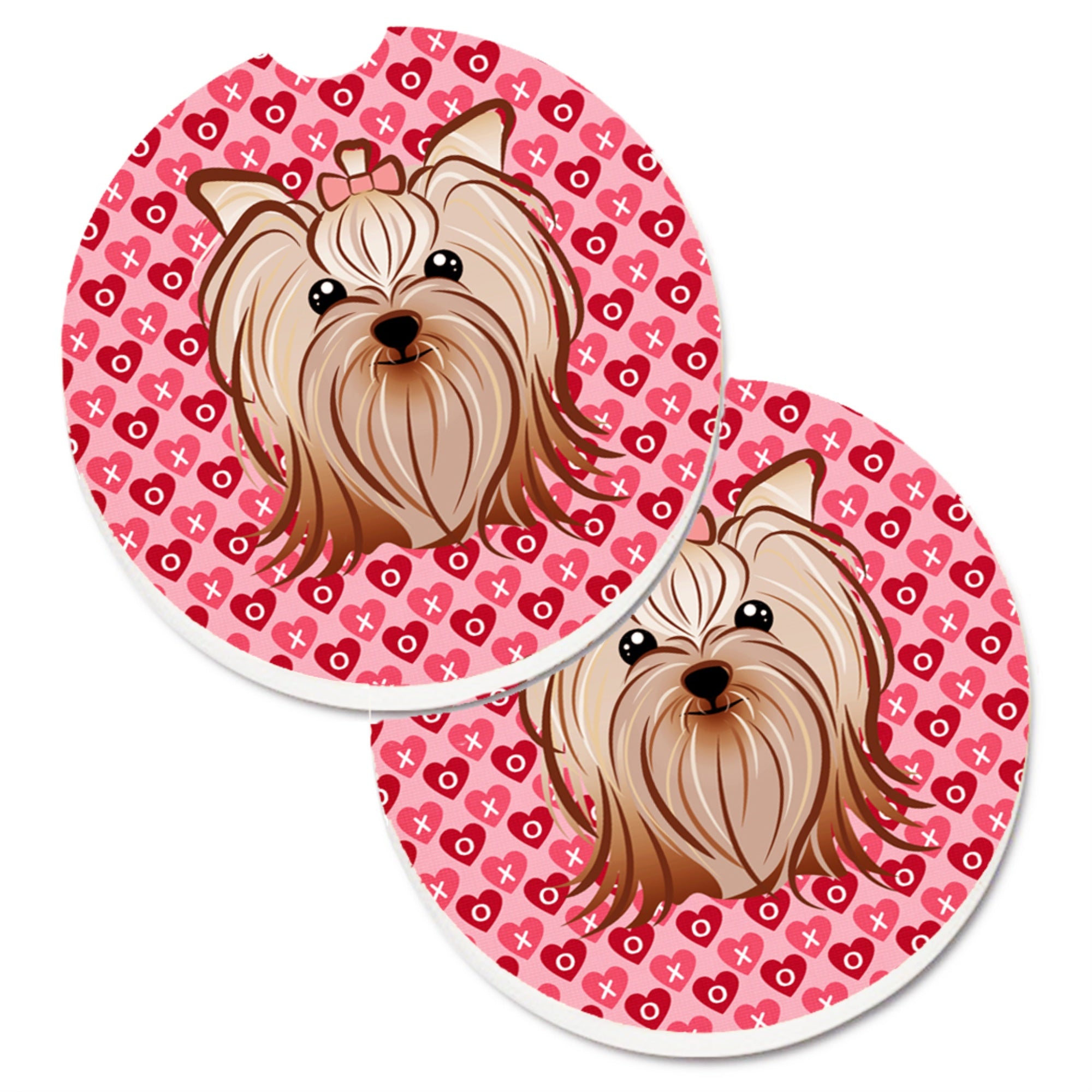 'Caroline'S Treasures Yorkie Yorkishire Terrier Hearts Set Of 2 Cup Holder Car Coasters, 2.56, Multicolor''
