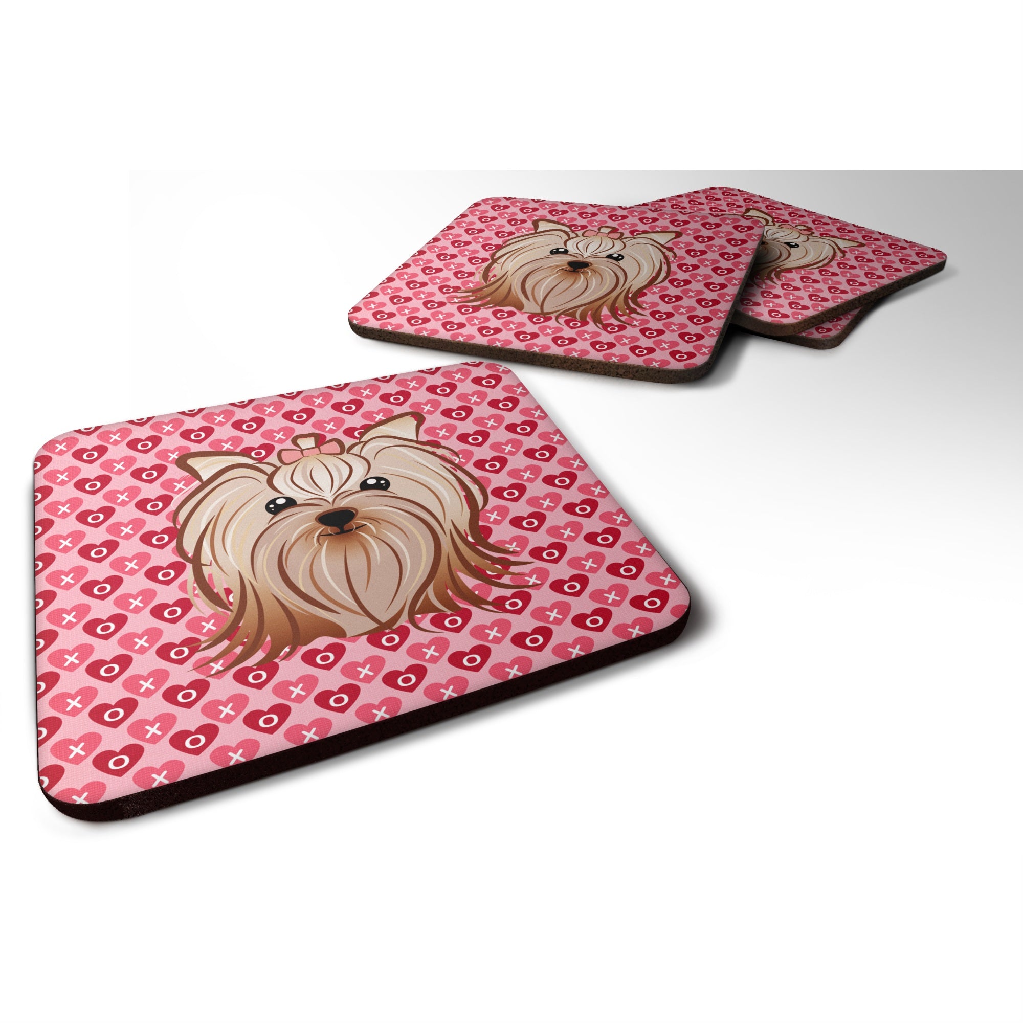 'Caroline'S Treasures Yorkie Yorkishire Terrier Hearts Foam Coaster Set Of 4, 3.5, Multicolor''
