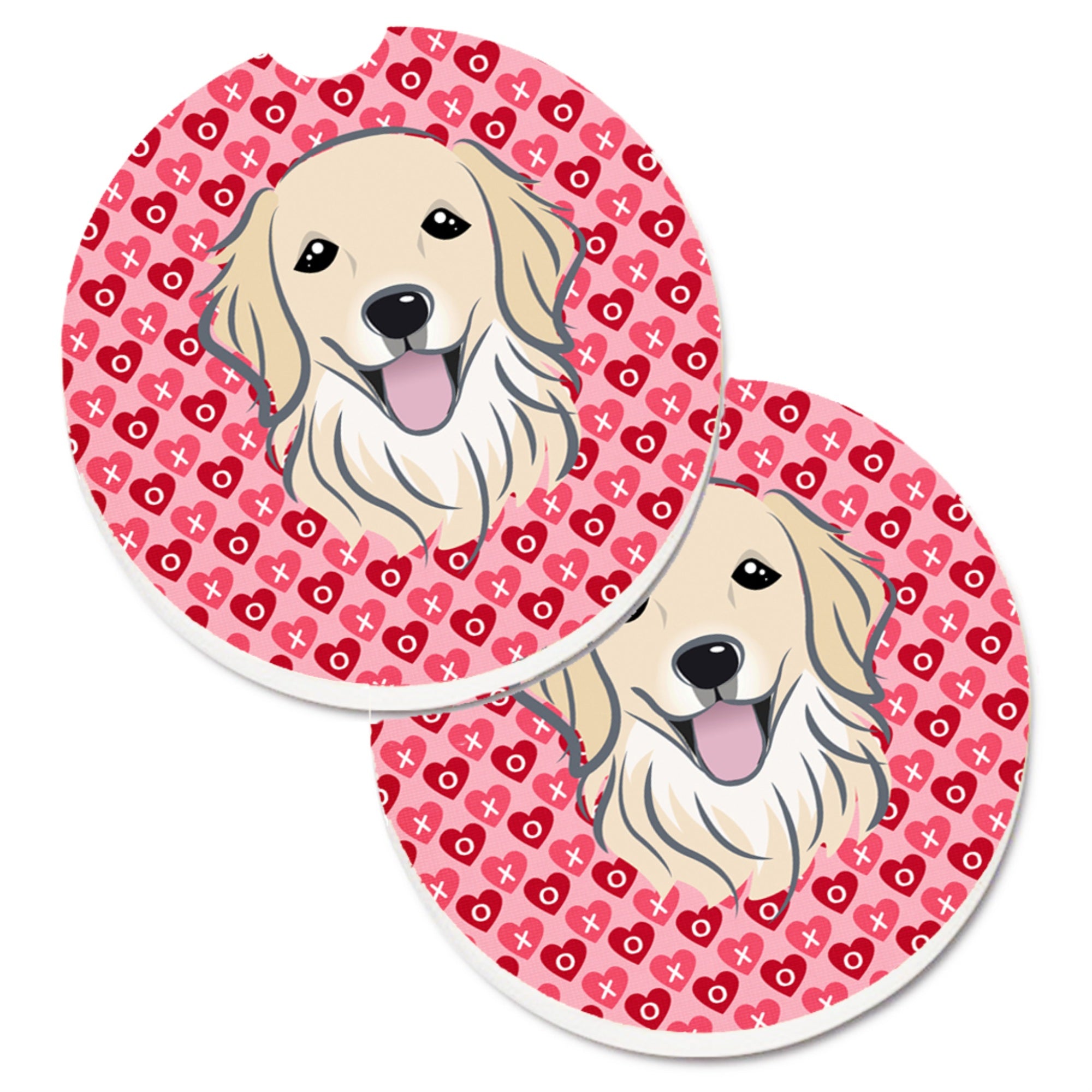 'Caroline'S Treasures Bb5275Carc Golden Retriever Hearts Cup Holder Car Coasters (Set Of 2), 2.56'''', Multicolor''