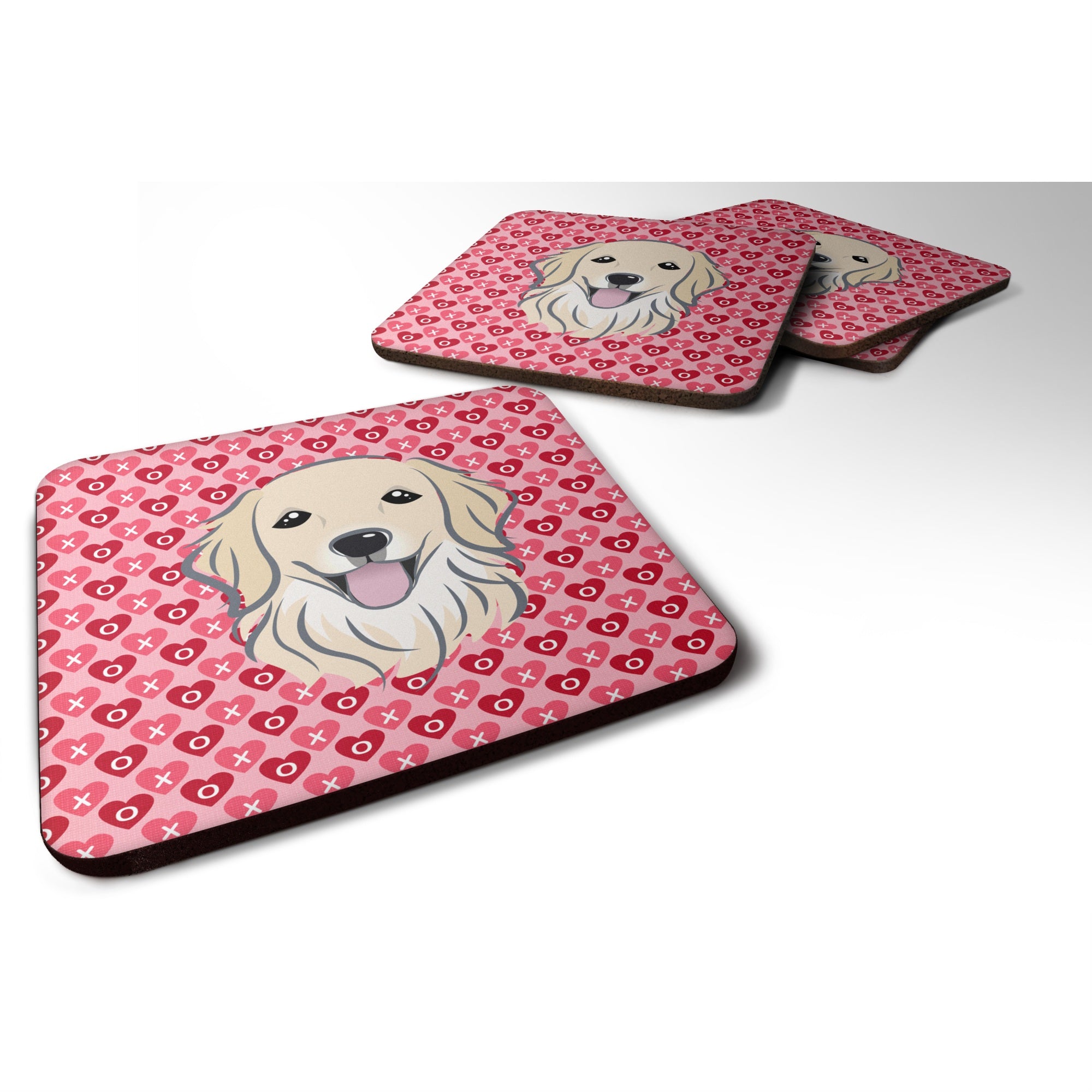 'Caroline'S Treasures Bb5275Fc Golden Retriever Hearts Foam Coaster (Set Of 4), 3.5'''', Multicolor''