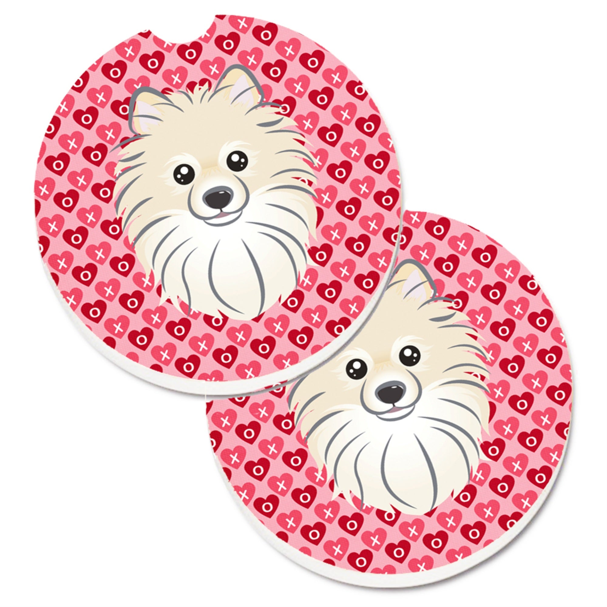'Caroline'S Treasures Pomeranian Hearts Set Of 2 Cup Holder Car Coasters, 2.56, Multicolor''
