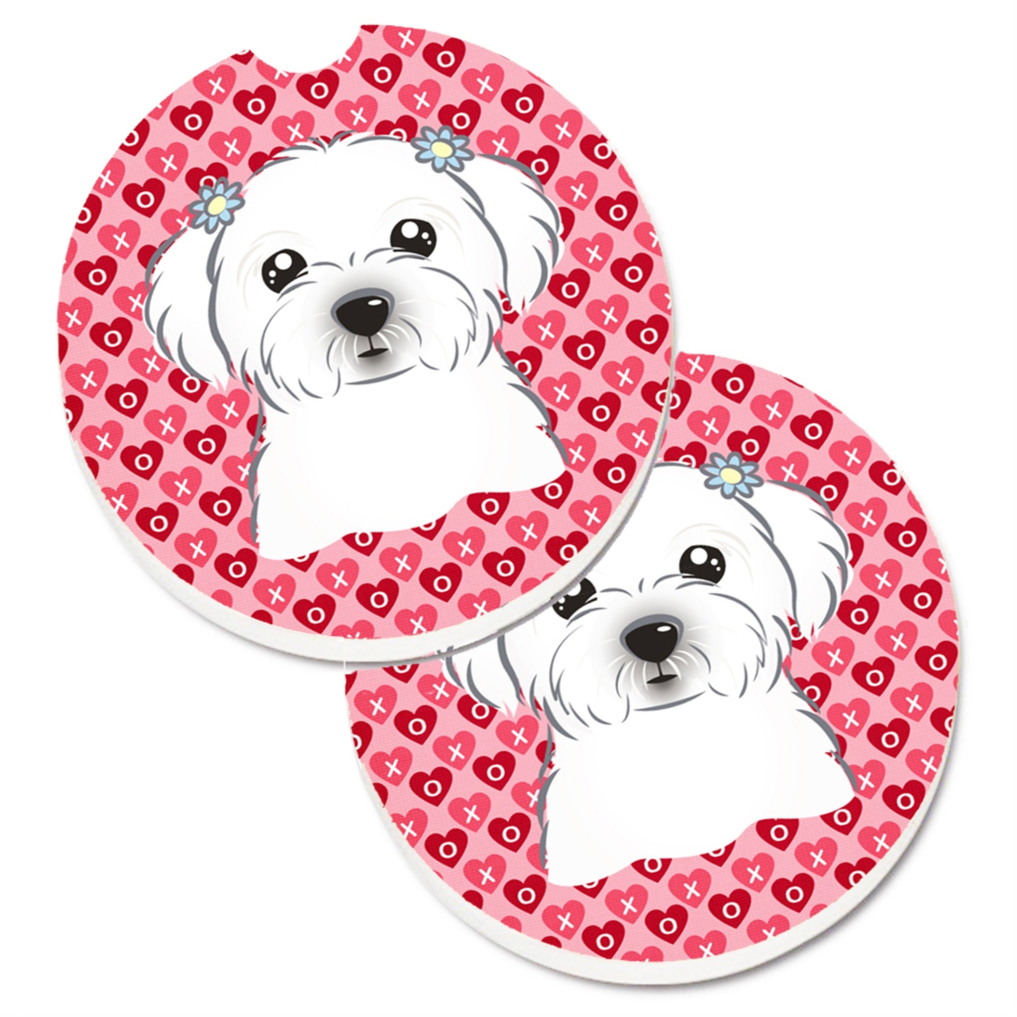'Caroline'S Treasures Maltese Hearts Set Of 2 Cup Holder Car Coasters, 2.56, Multicolor''