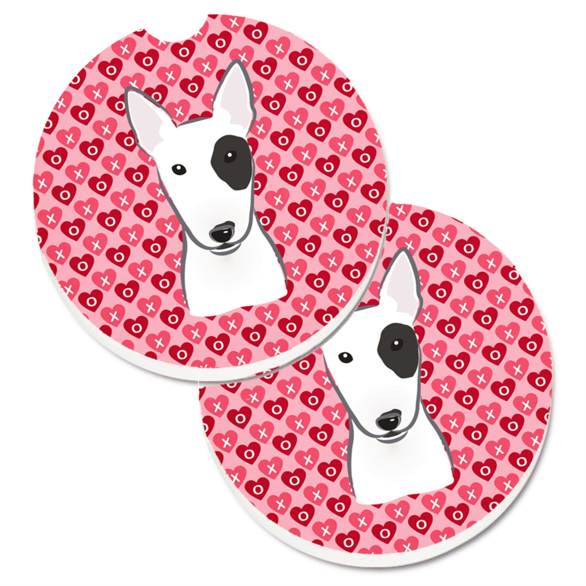 'Caroline'S Treasures Bull Terrier Hearts Set Of 2 Cup Holder Car Coasters, 2.56, Multicolor''