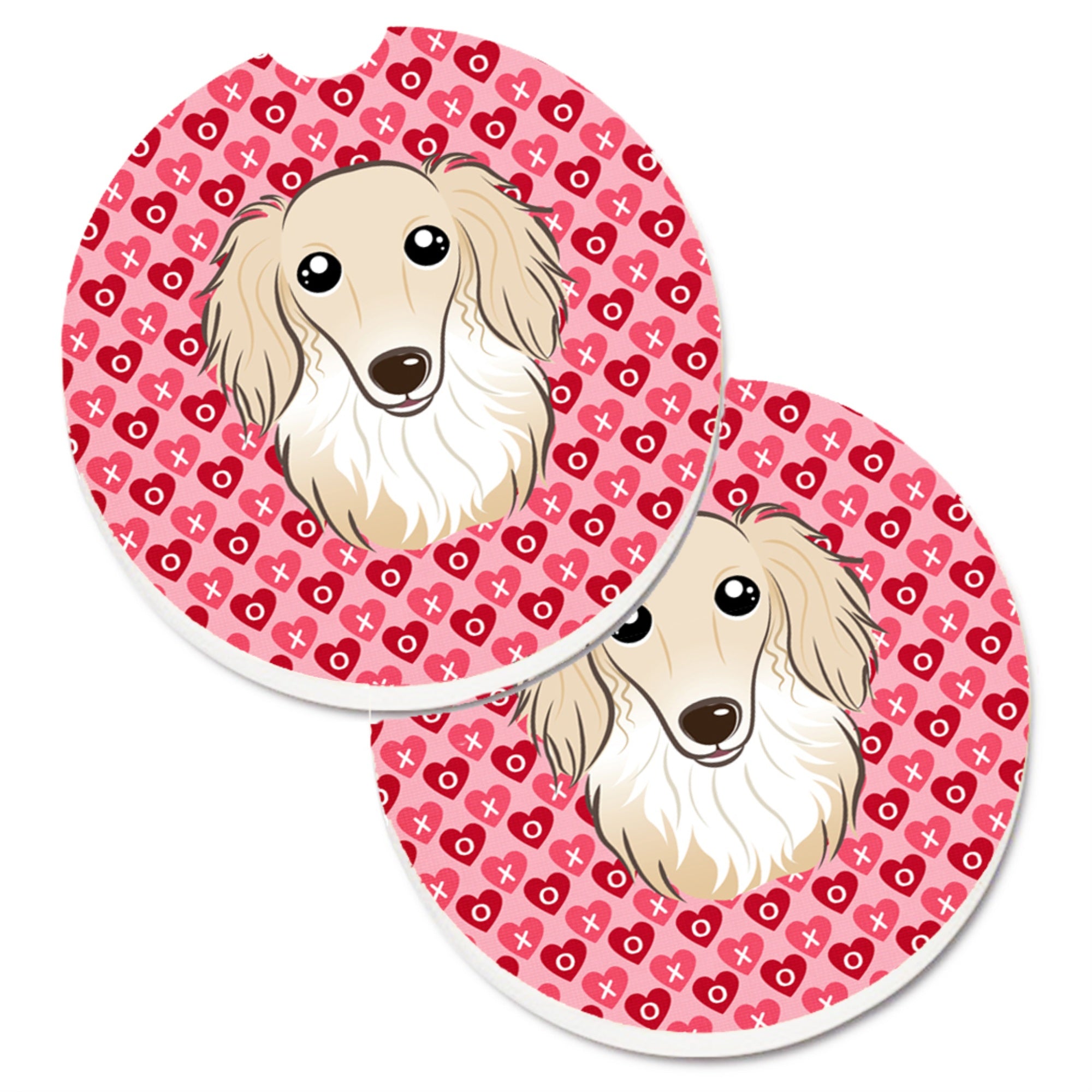 'Caroline'S Treasures Longhair Creme Dachshund Hearts Set Of 2 Cup Holder Car Coasters, 2.56, Multicolor''