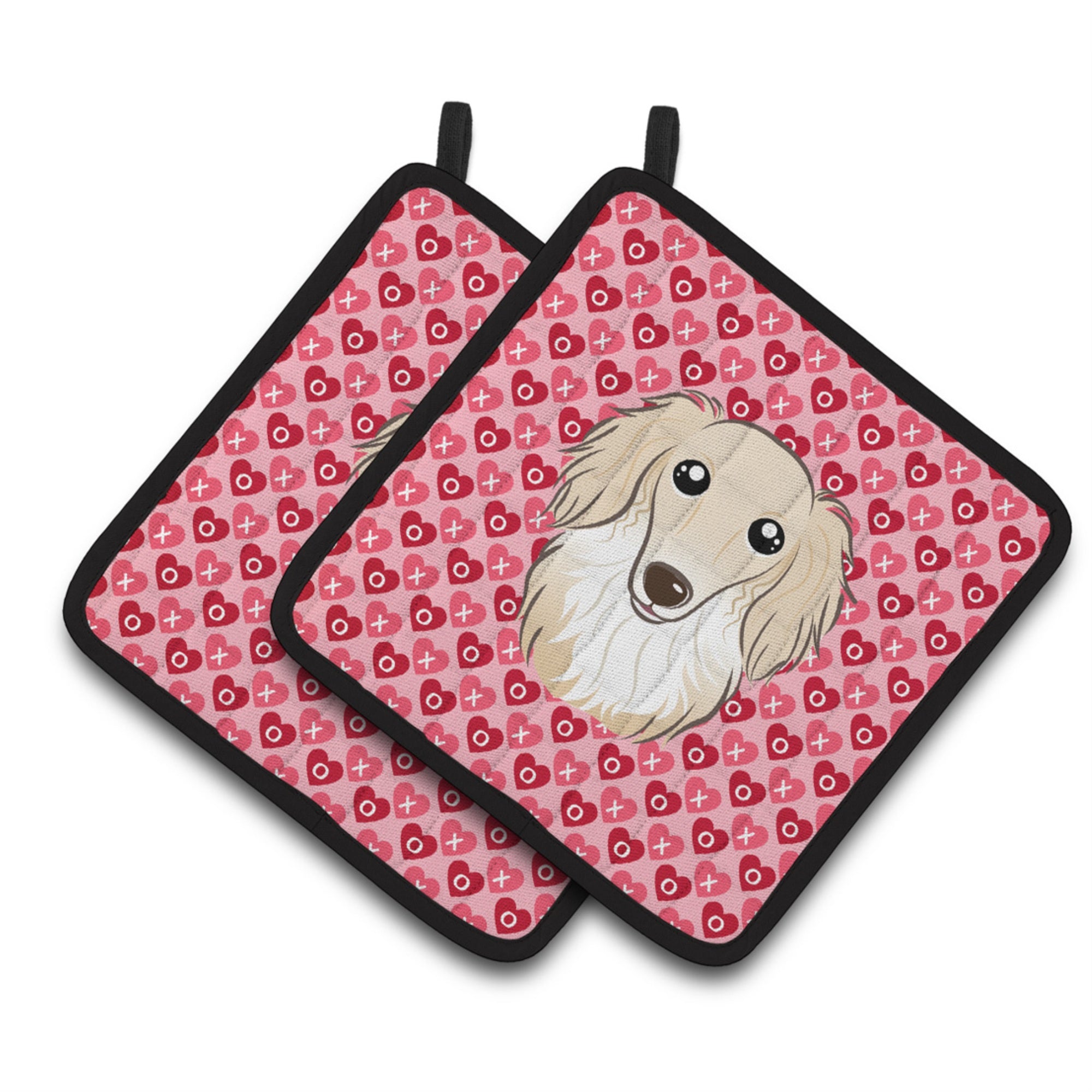 'Caroline'S Treasures Longhair Creme Dachshund Hearts Pair Of Pot Holders, 7.5Hx7.5W, Multicolor''