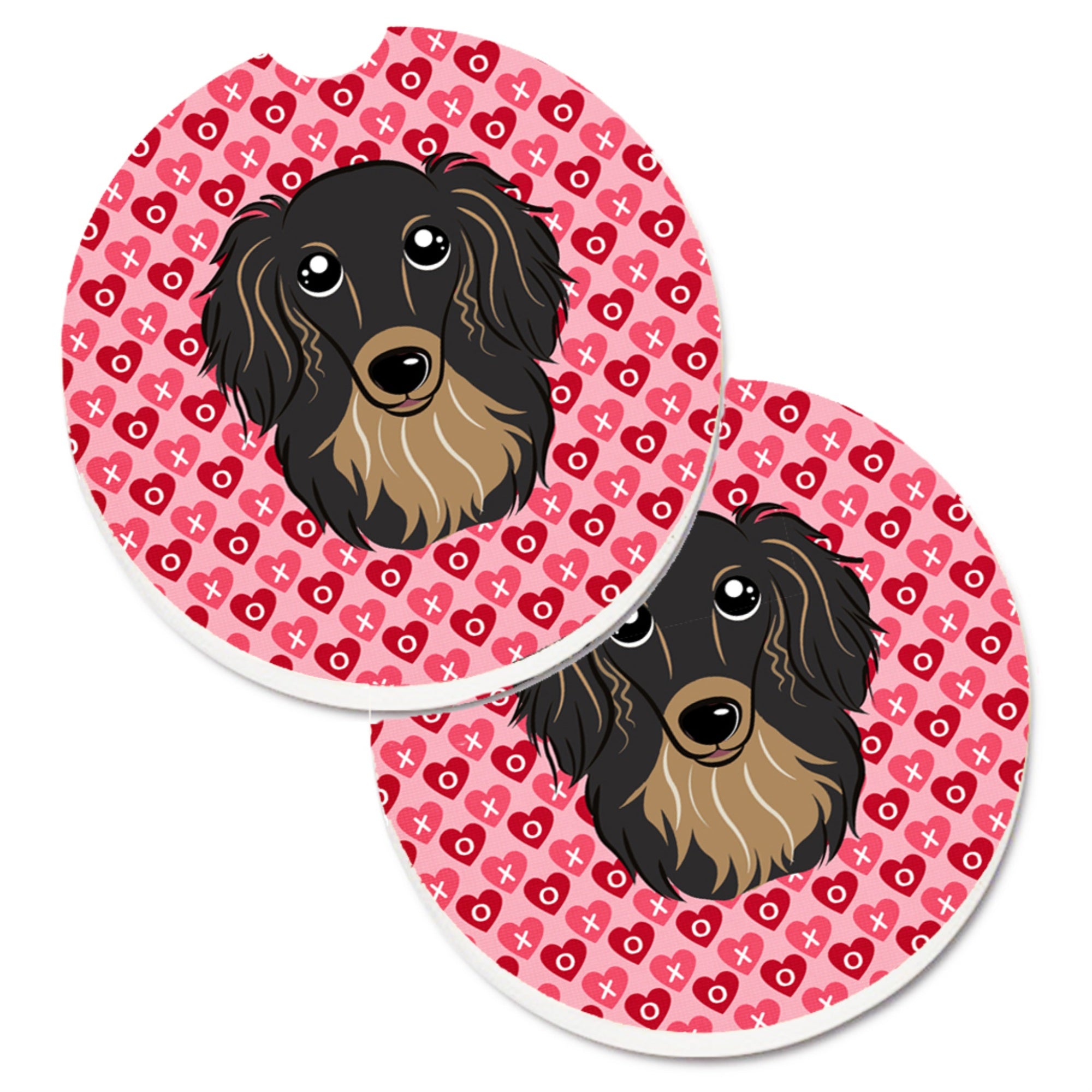 'Caroline'S Treasures Longhair Black & Tan Dachshund Hearts Set Of 2 Cup Holder Car Coasters, 2.56, Multicolor''