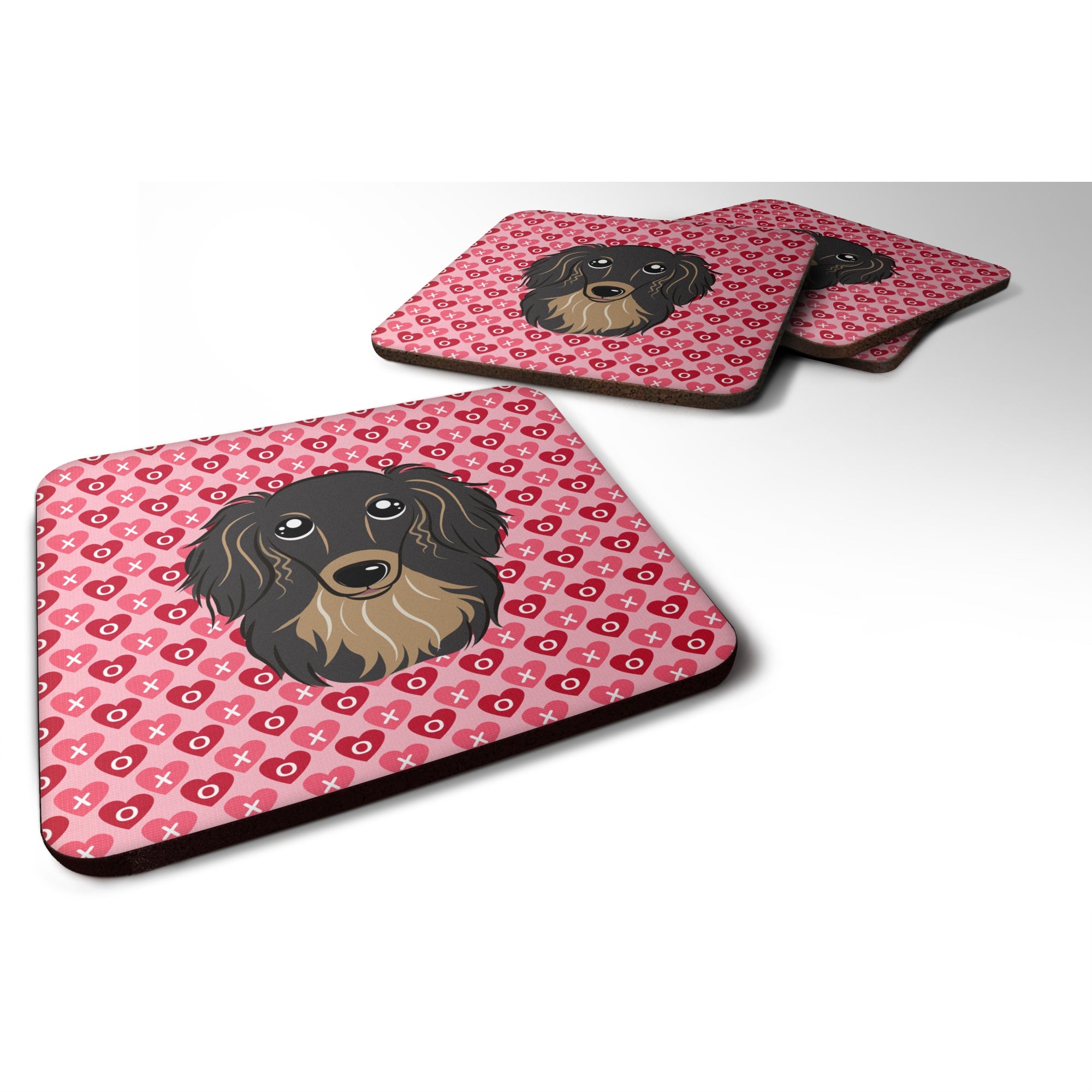 'Caroline'S Treasures Longhair Black & Tan Dachshund Hearts Foam Coaster Set Of 4, 3.5, Multicolor''