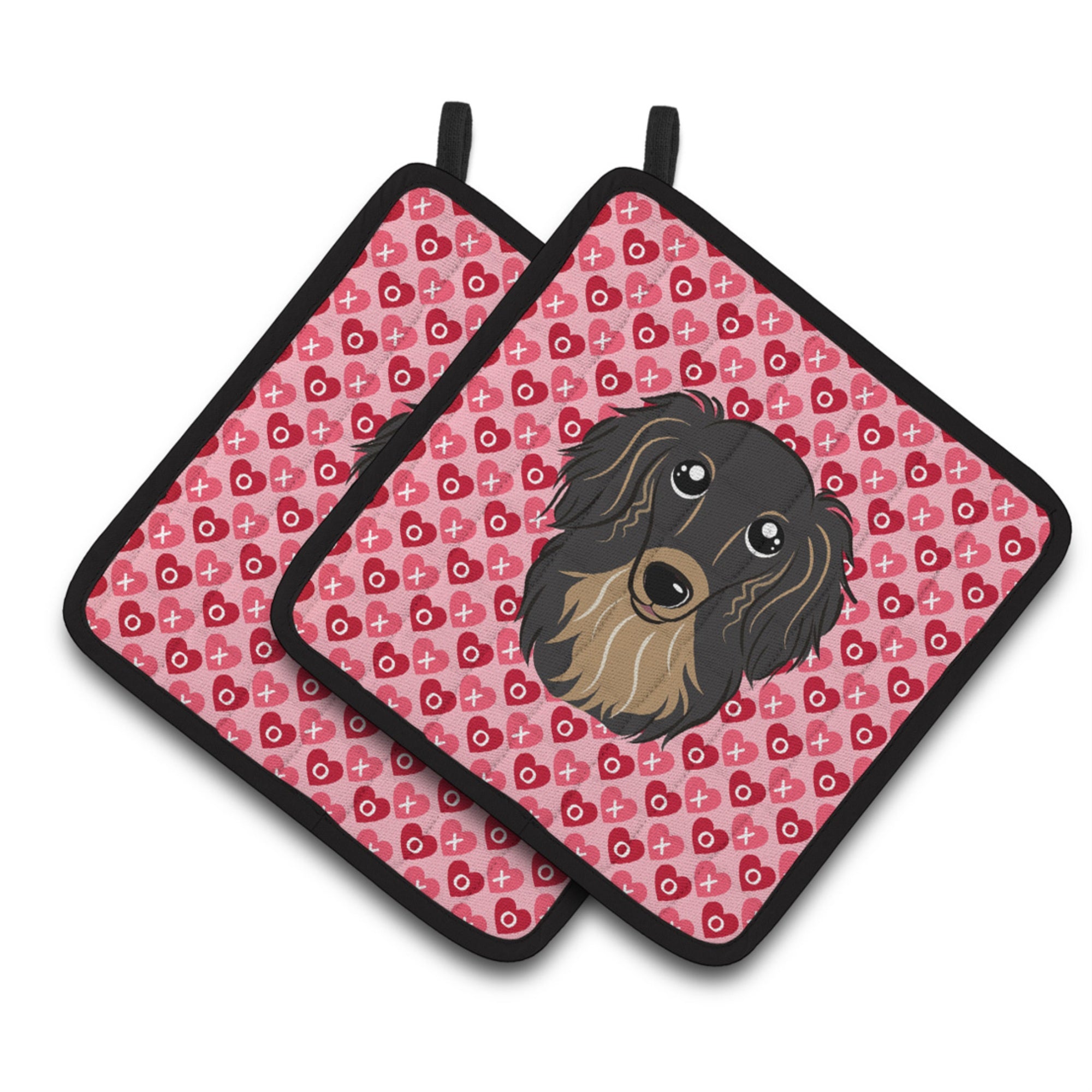 'Caroline'S Treasures Longhair Black & Tan Dachshund Hearts Pair Of Pot Holders, 7.5Hx7.5W, Multicolor''