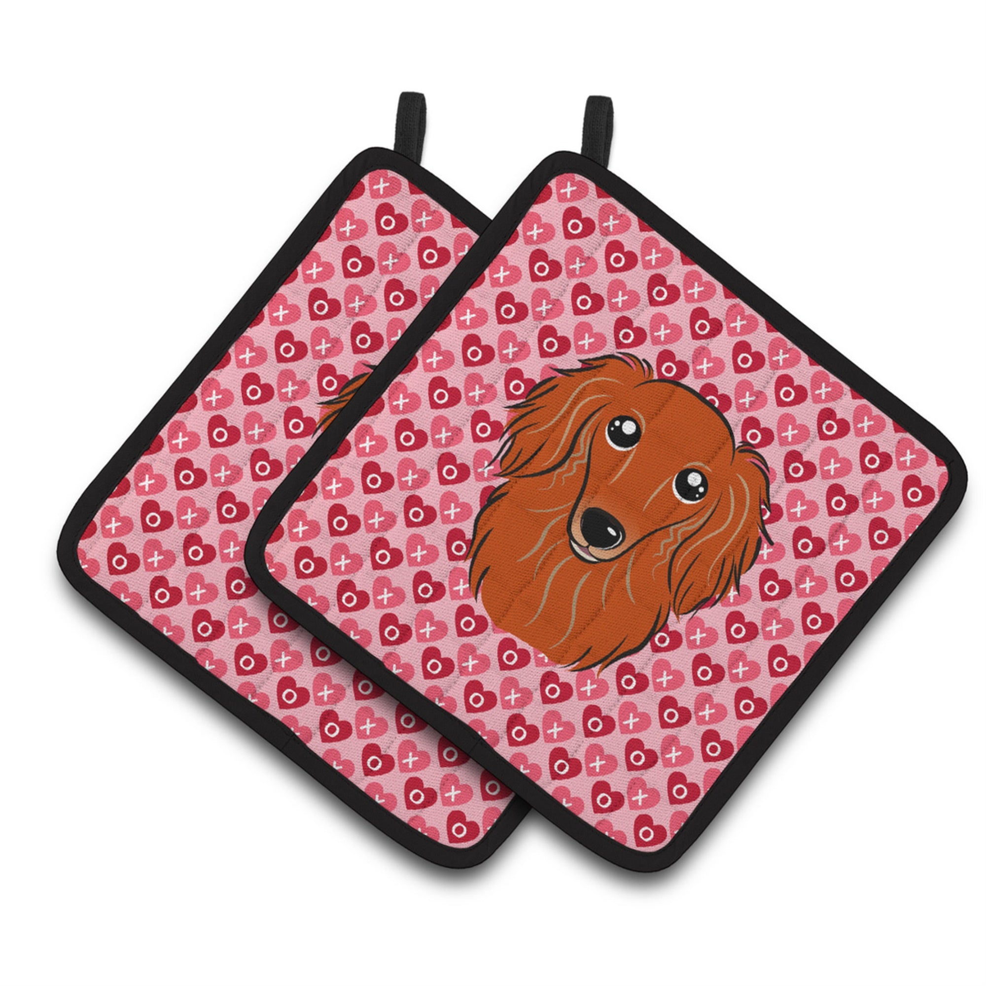 'Caroline'S Treasures Longhair Red Dachshund Hearts Pair Of Pot Holders, 7.5Hx7.5W, Multicolor''