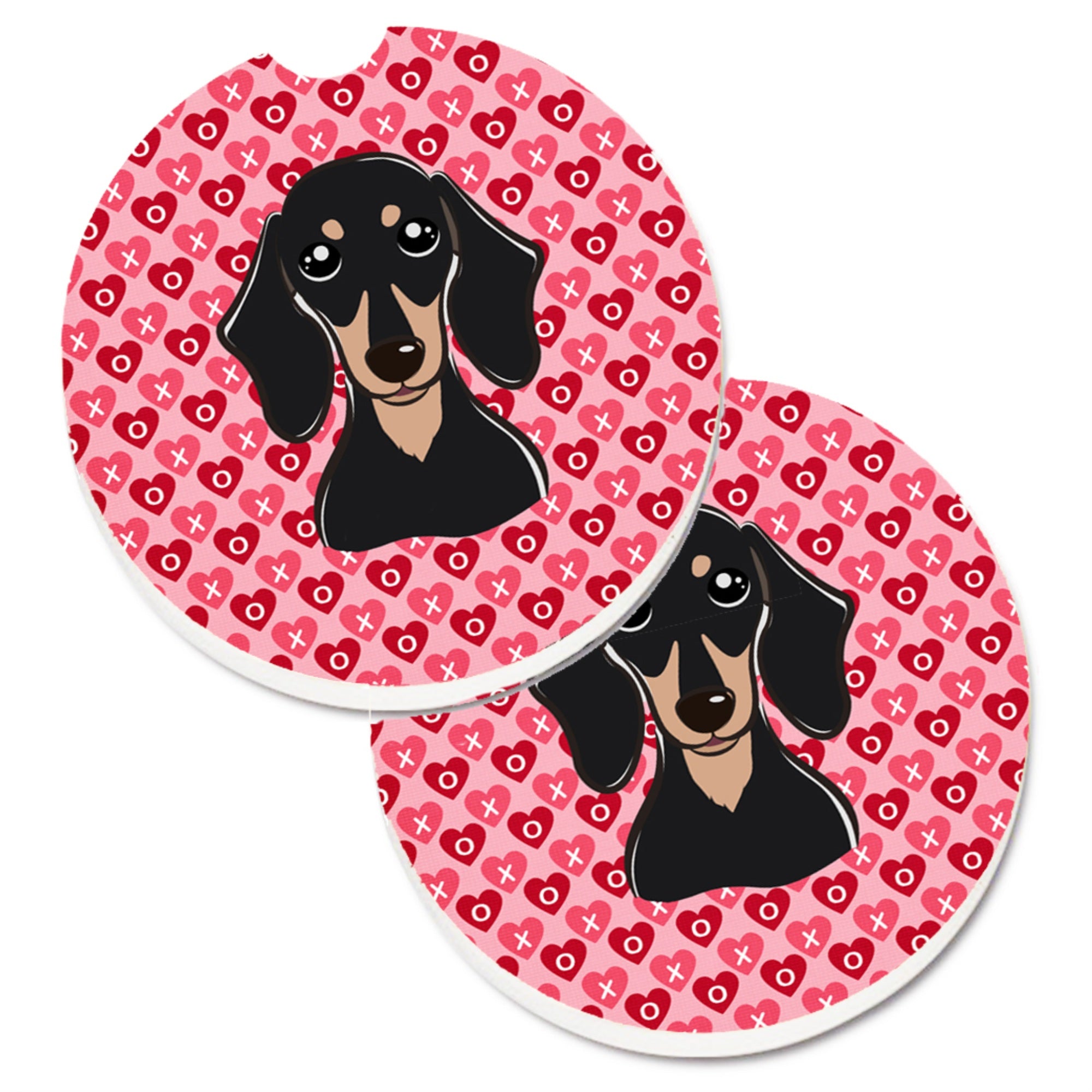 'Caroline'S Treasures Smooth Black & Tan Dachshund Hearts Set Of 2 Cup Holder Car Coasters, 2.56, Multicolor''