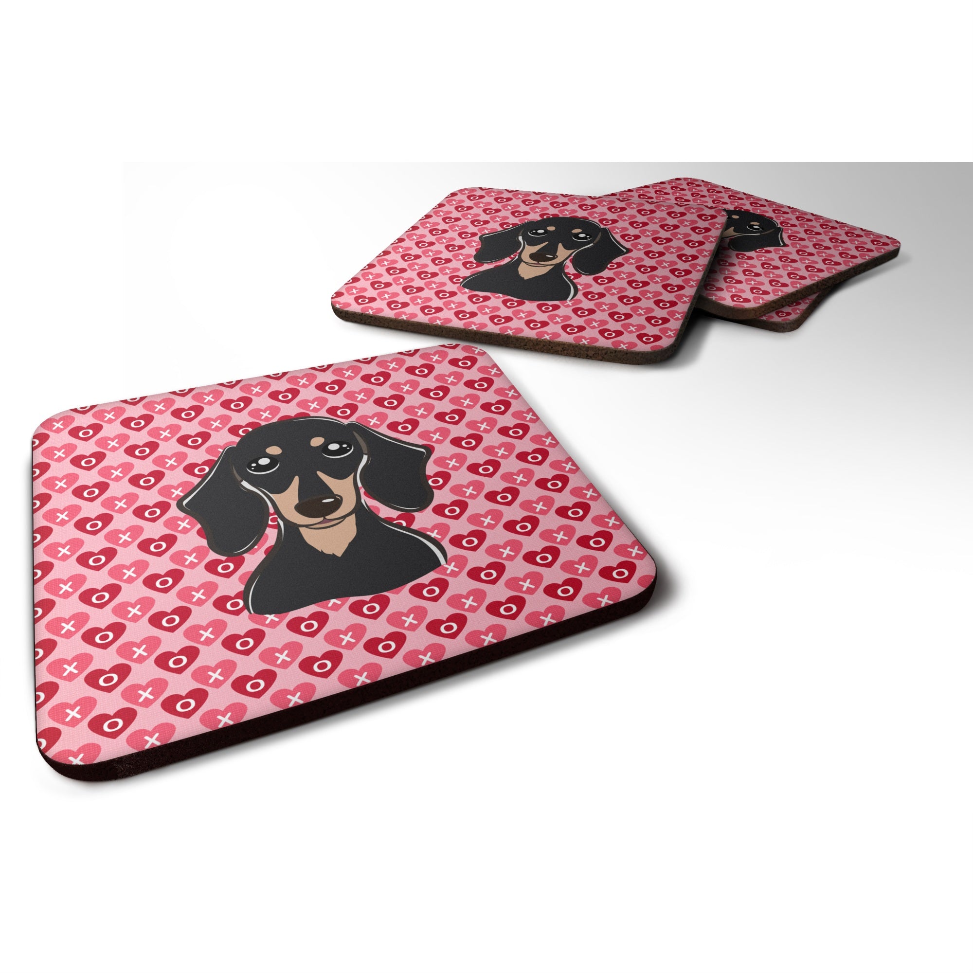 'Caroline'S Treasures Smooth Black & Tan Dachshund Hearts Foam Coaster Set Of 4, 3.5, Multicolor''
