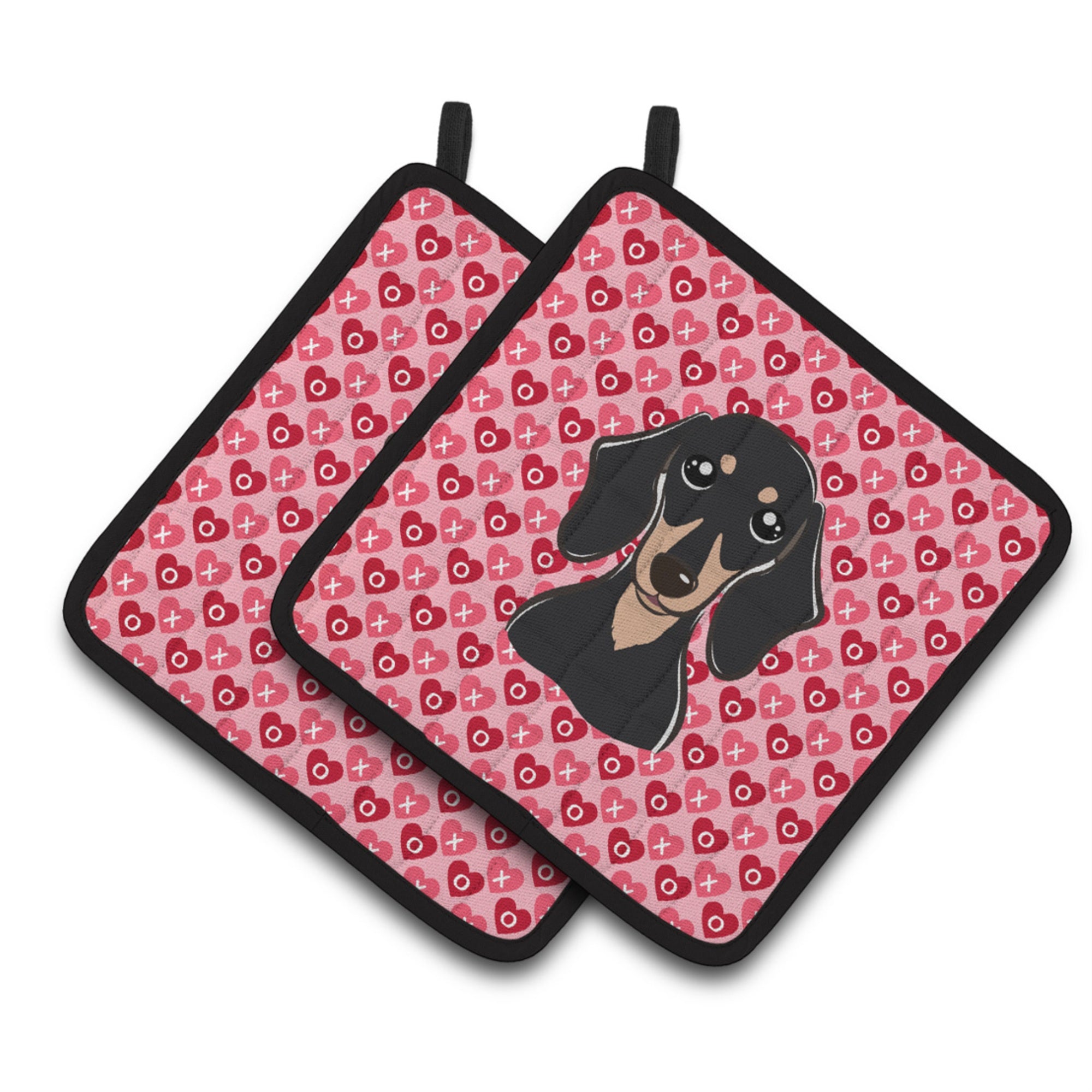'Caroline'S Treasures Smooth Black & Tan Dachshund Hearts Pair Of Pot Holders, 7.5Hx7.5W, Multicolor''