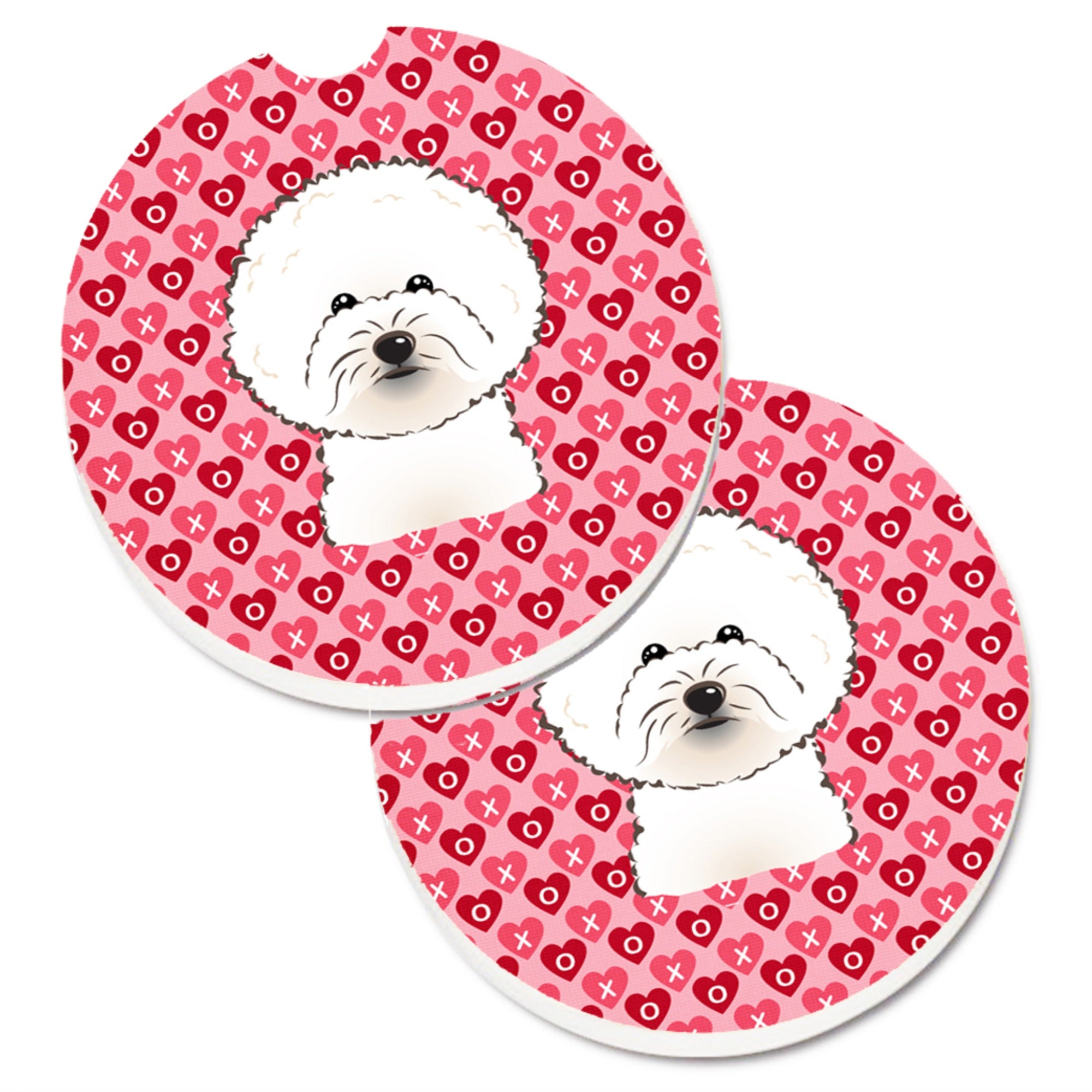 'Caroline'S Treasures Bichon Frise Hearts Set Of 2 Cup Holder Car Coasters, 2.56, Multicolor''