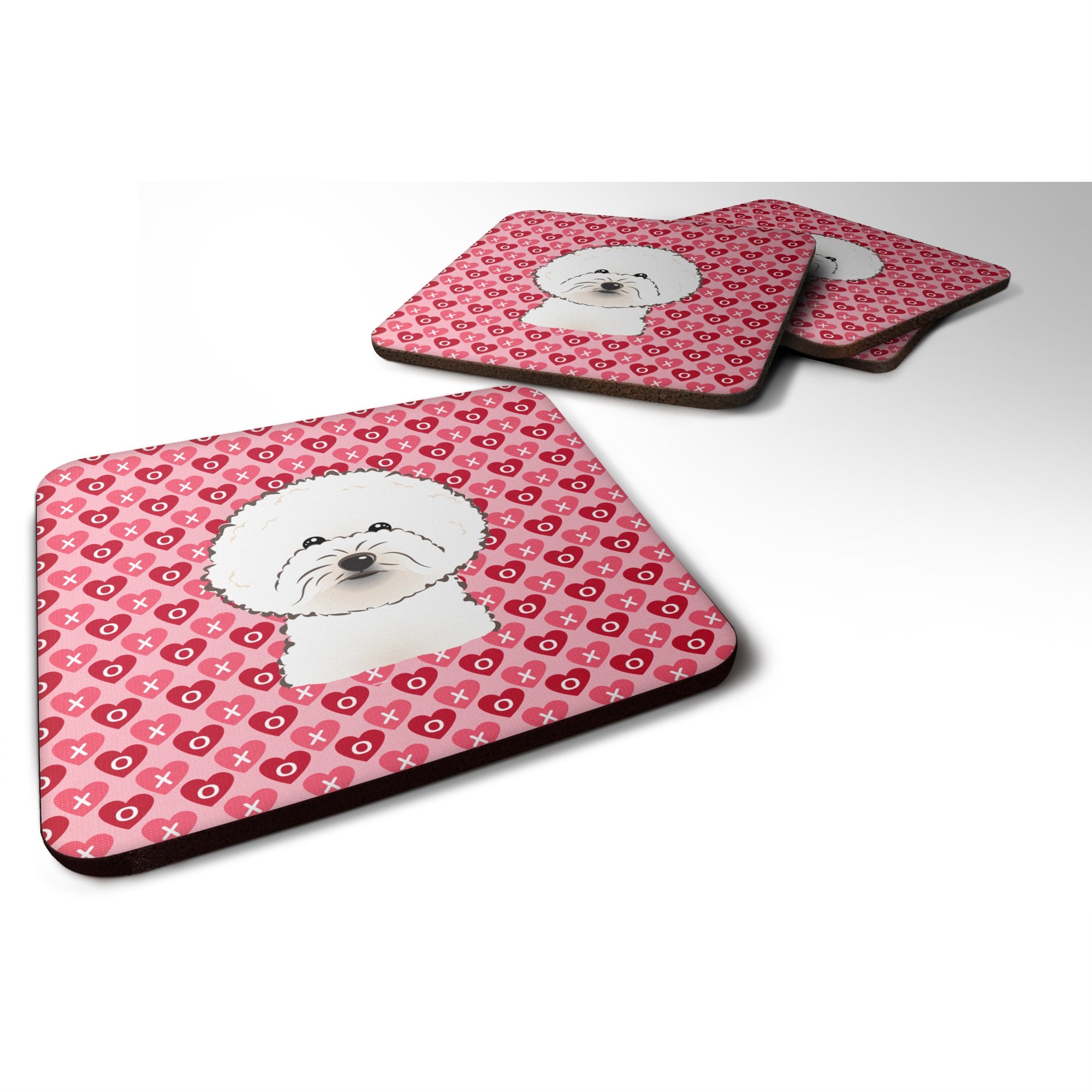 'Caroline'S Treasures Bichon Frise Hearts Foam Coaster Set Of 4, 3.5, Multicolor''