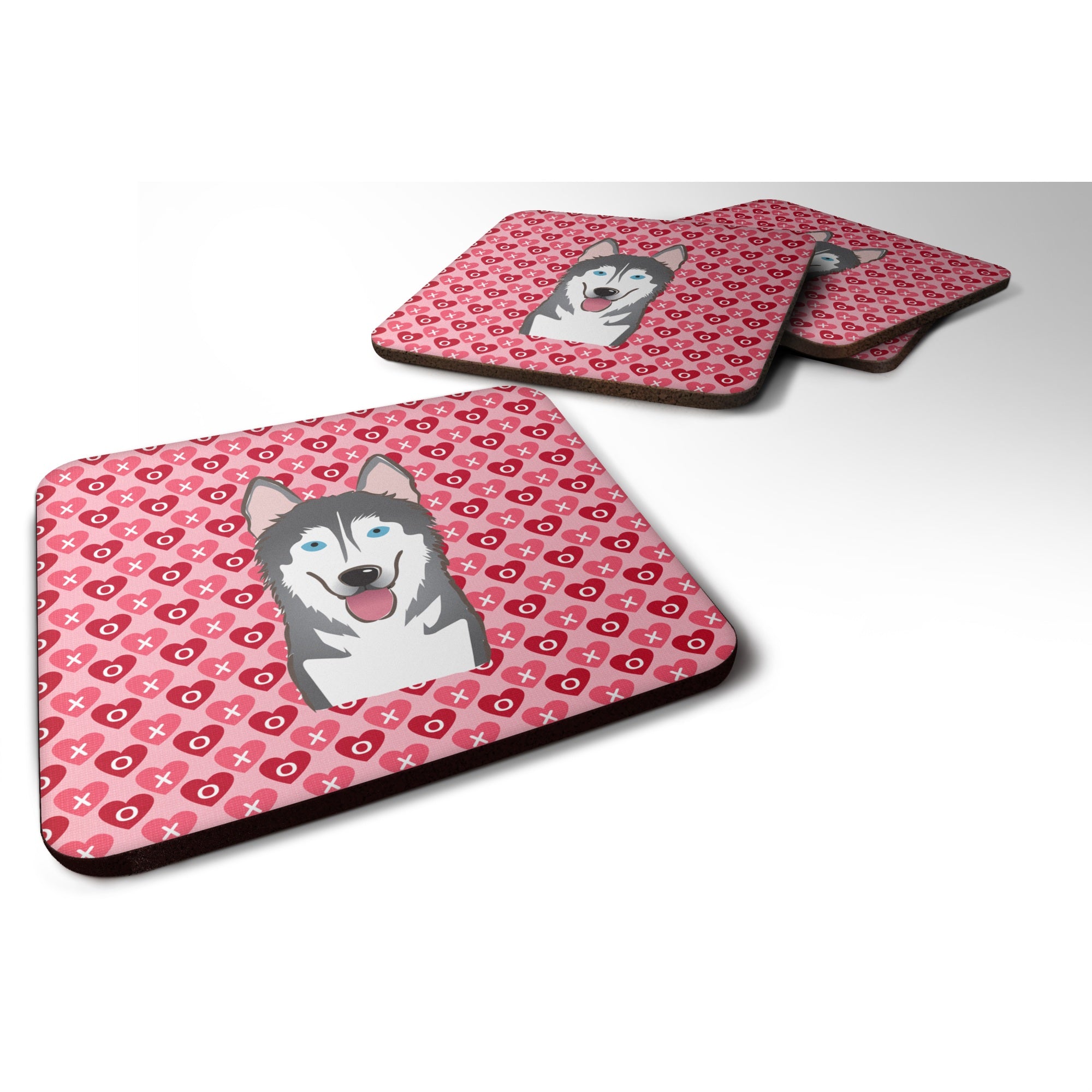 'Caroline'S Treasures Alaskan Malamute Hearts Foam Coaster Set Of 4, 3.5, Multicolor''