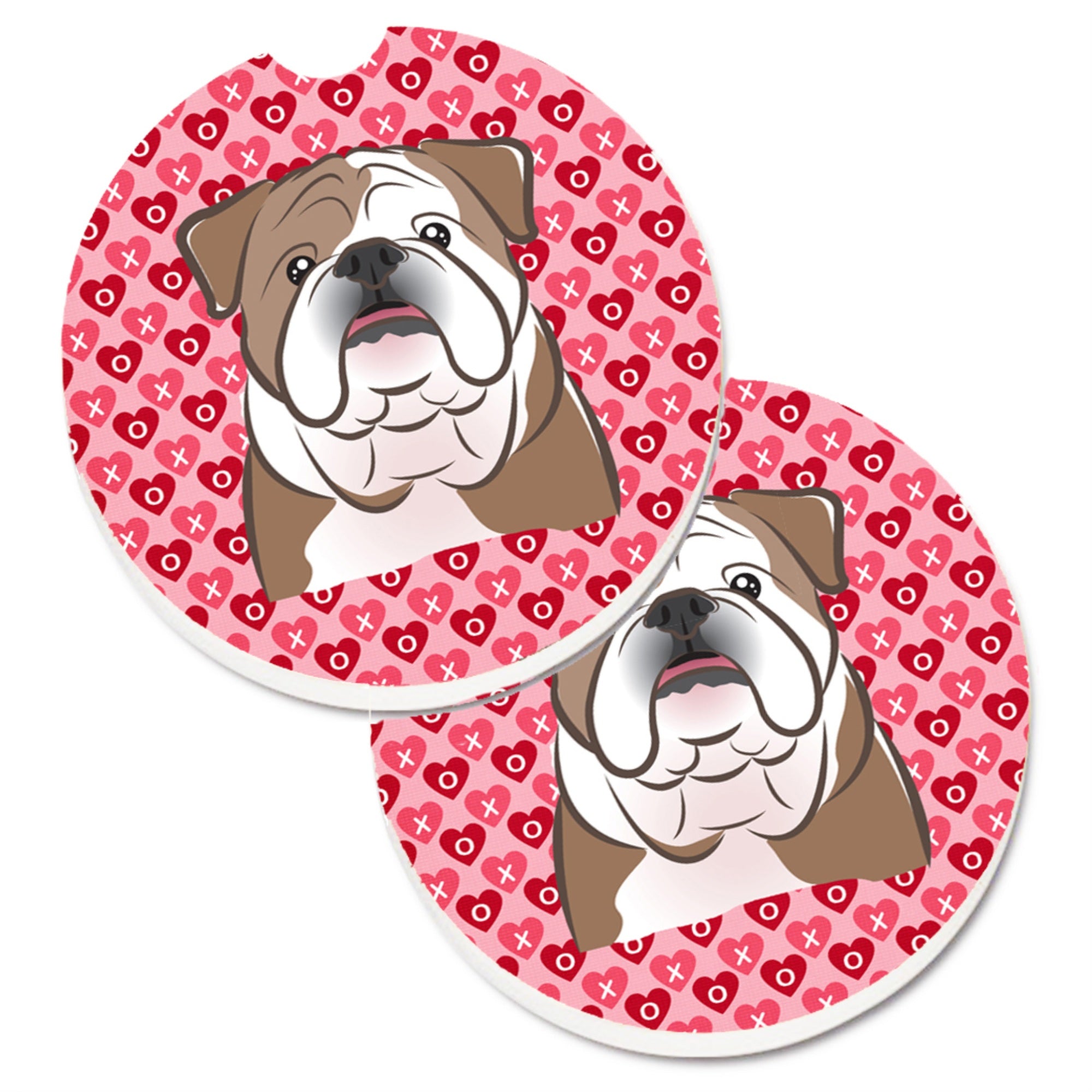 'Caroline'S Treasures English Bulldog Hearts Set Of 2 Cup Holder Car Coasters, 2.56, Multicolor''