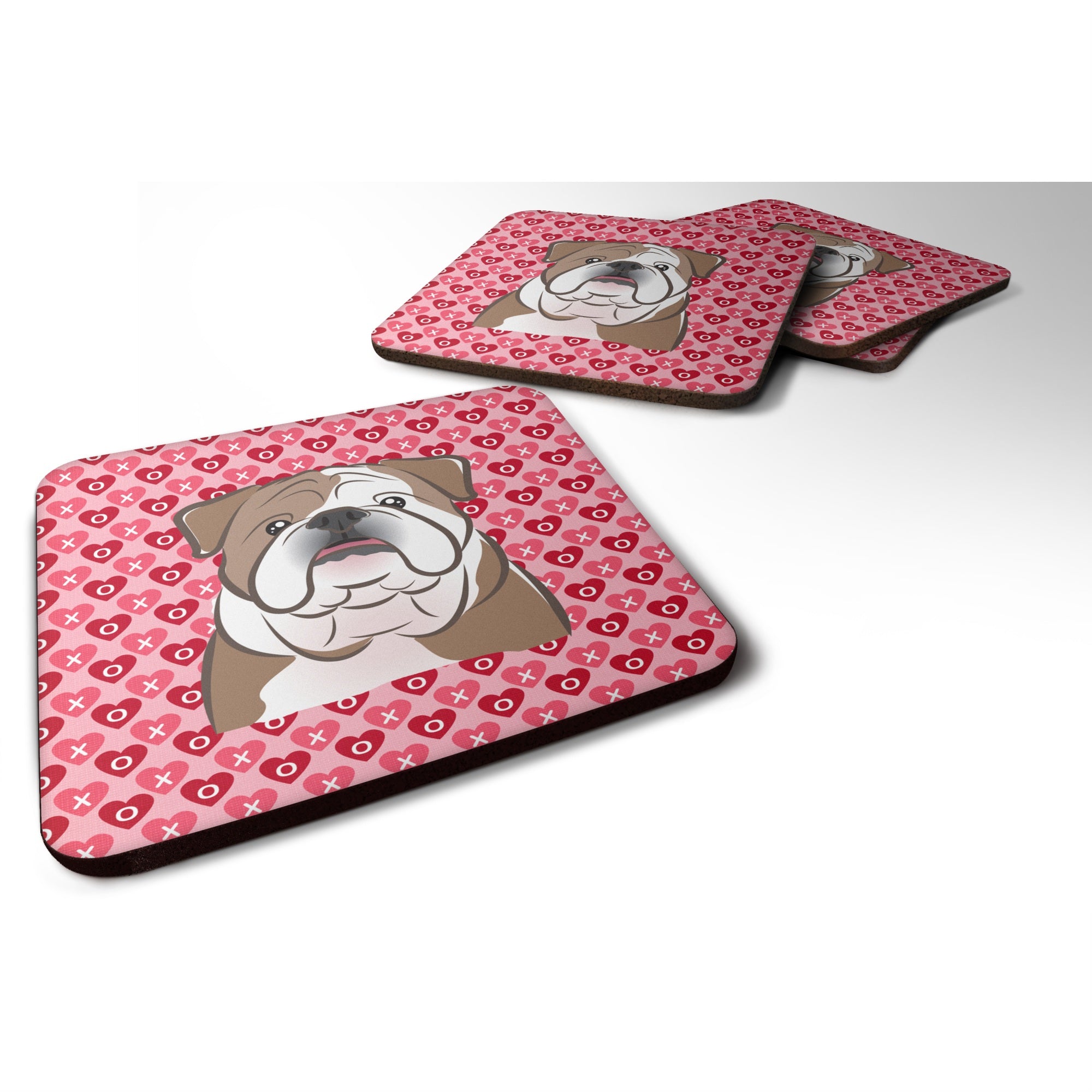 'Caroline'S Treasures English Bulldog Hearts Foam Coaster Set Of 4, 3.5, Multicolor''