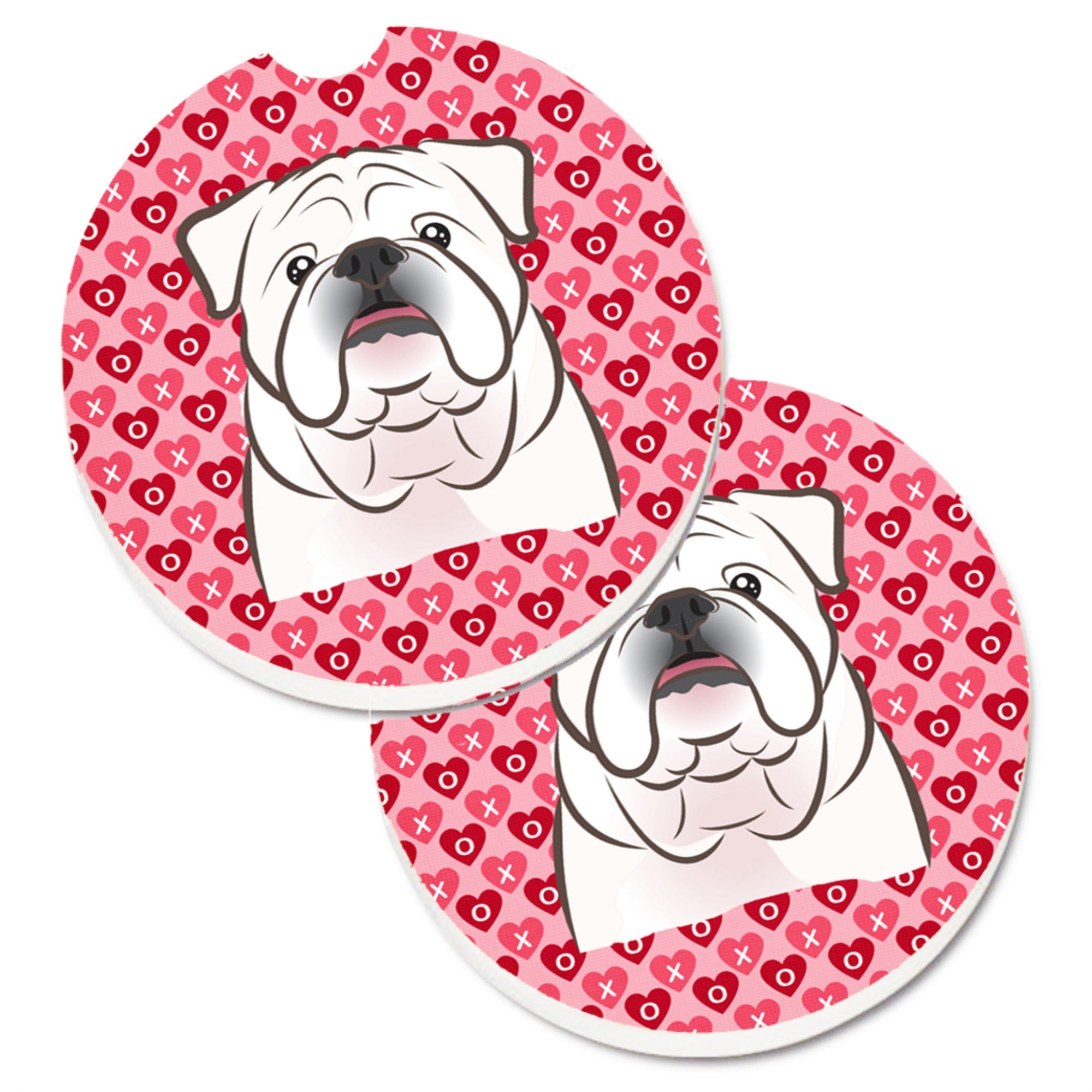 'Caroline'S Treasures White English Bulldog Hearts Set Of 2 Cup Holder Car Coasters, 2.56, Multicolor''
