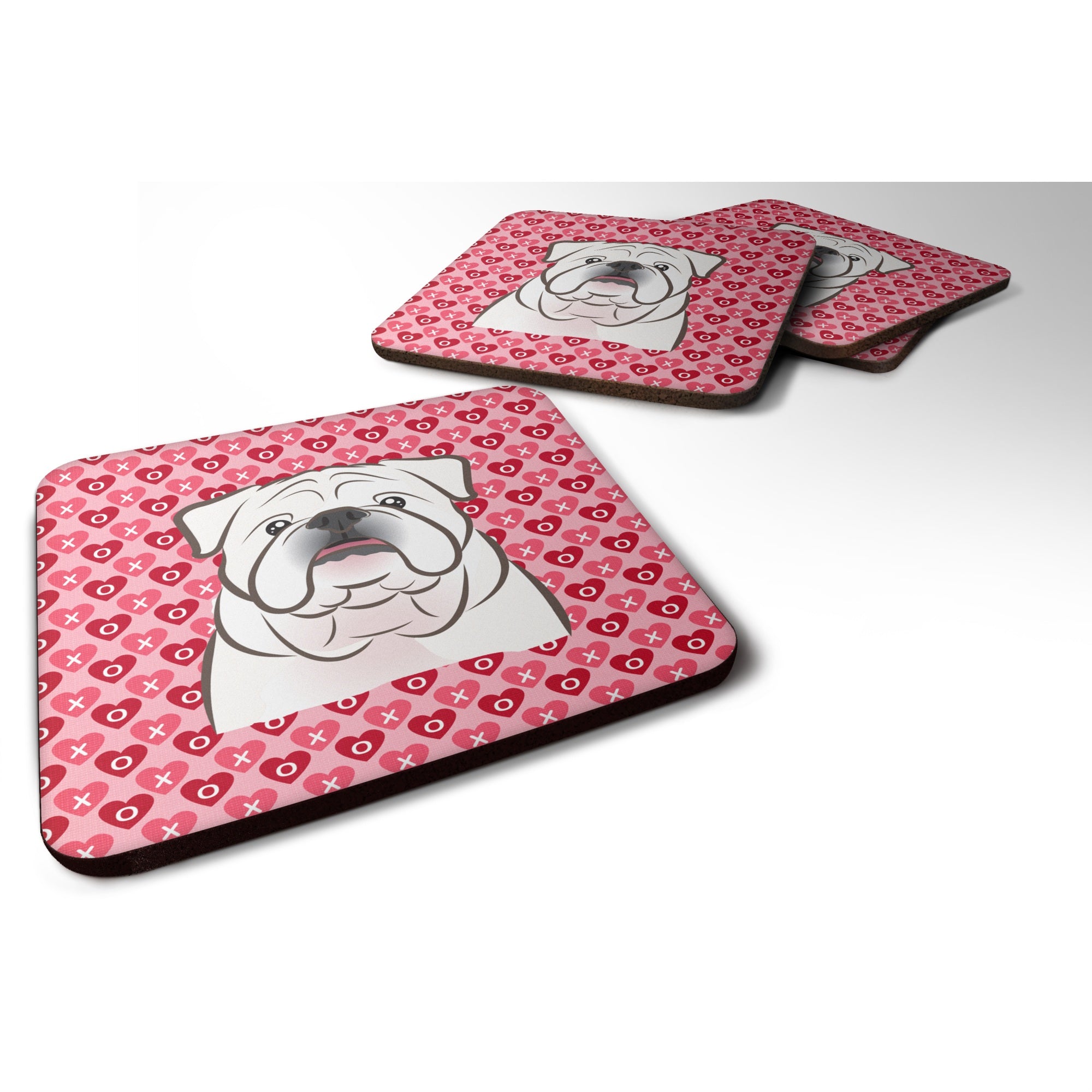 'Caroline'S Treasures White English Bulldog Hearts Foam Coaster Set Of 4, 3.5, Multicolor''