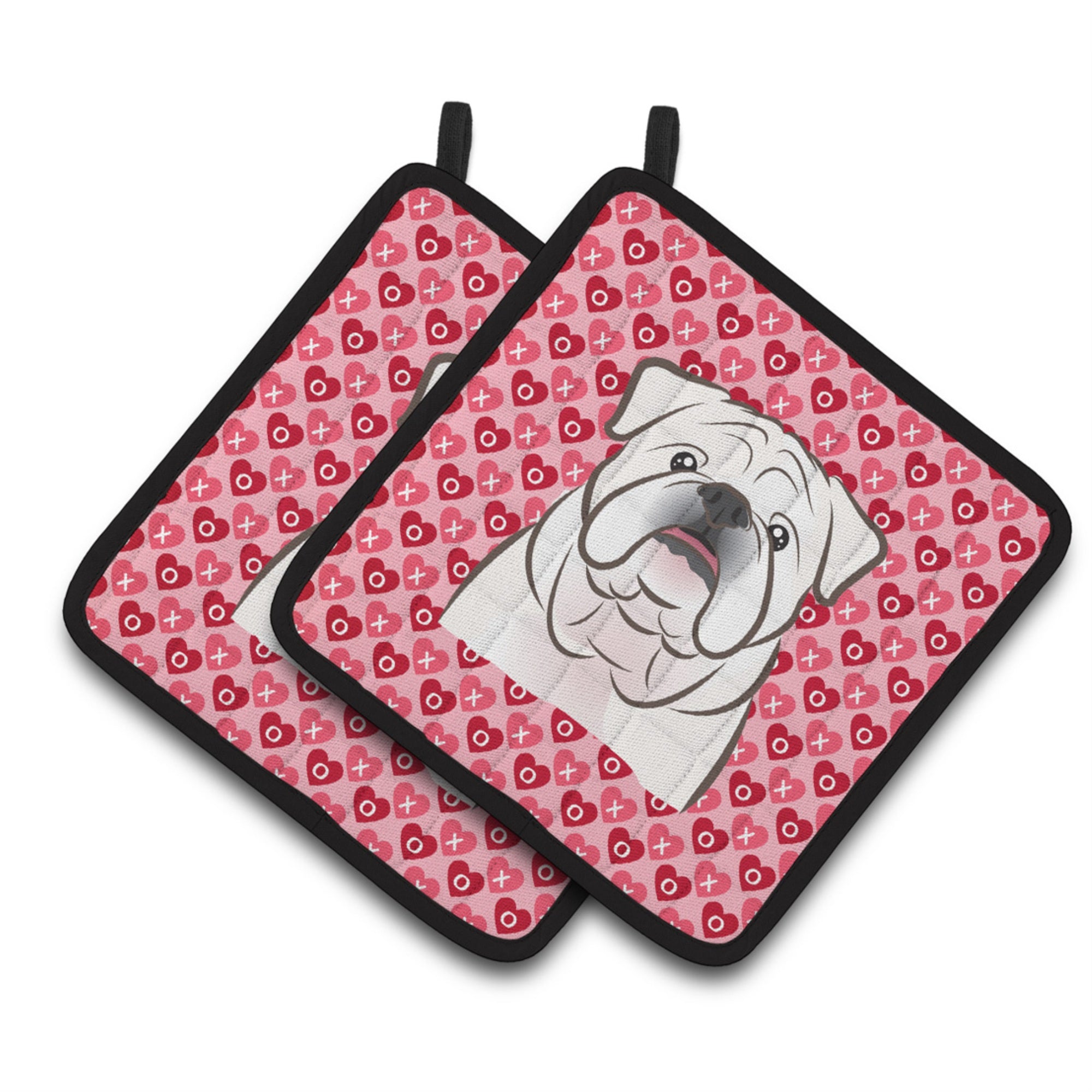 'Caroline'S Treasures White English Bulldog Hearts Pair Of Pot Holders, 7.5Hx7.5W, Multicolor''
