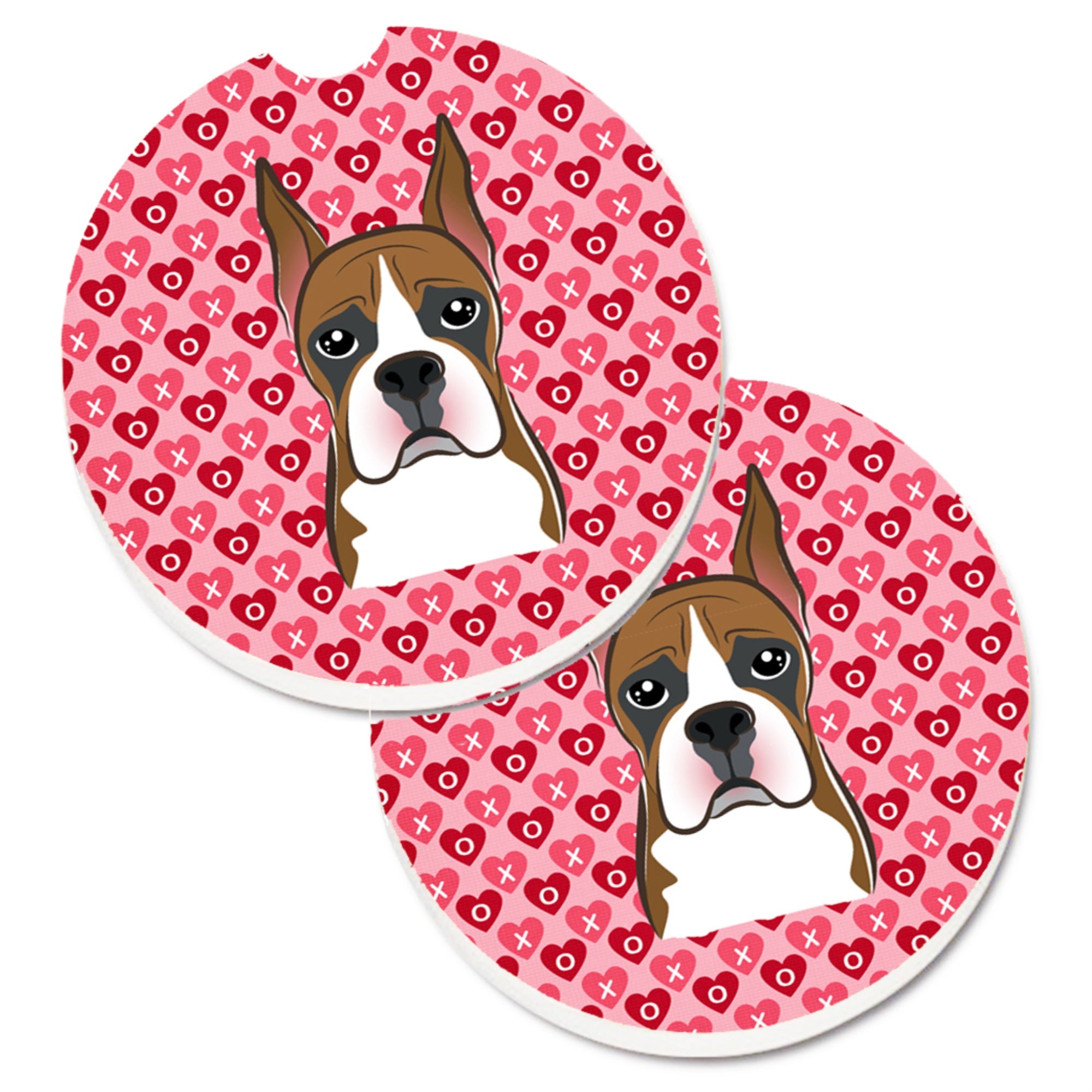 'Caroline'S Treasures Boxer Hearts Set Of 2 Cup Holder Car Coasters, 2.56, Multicolor''
