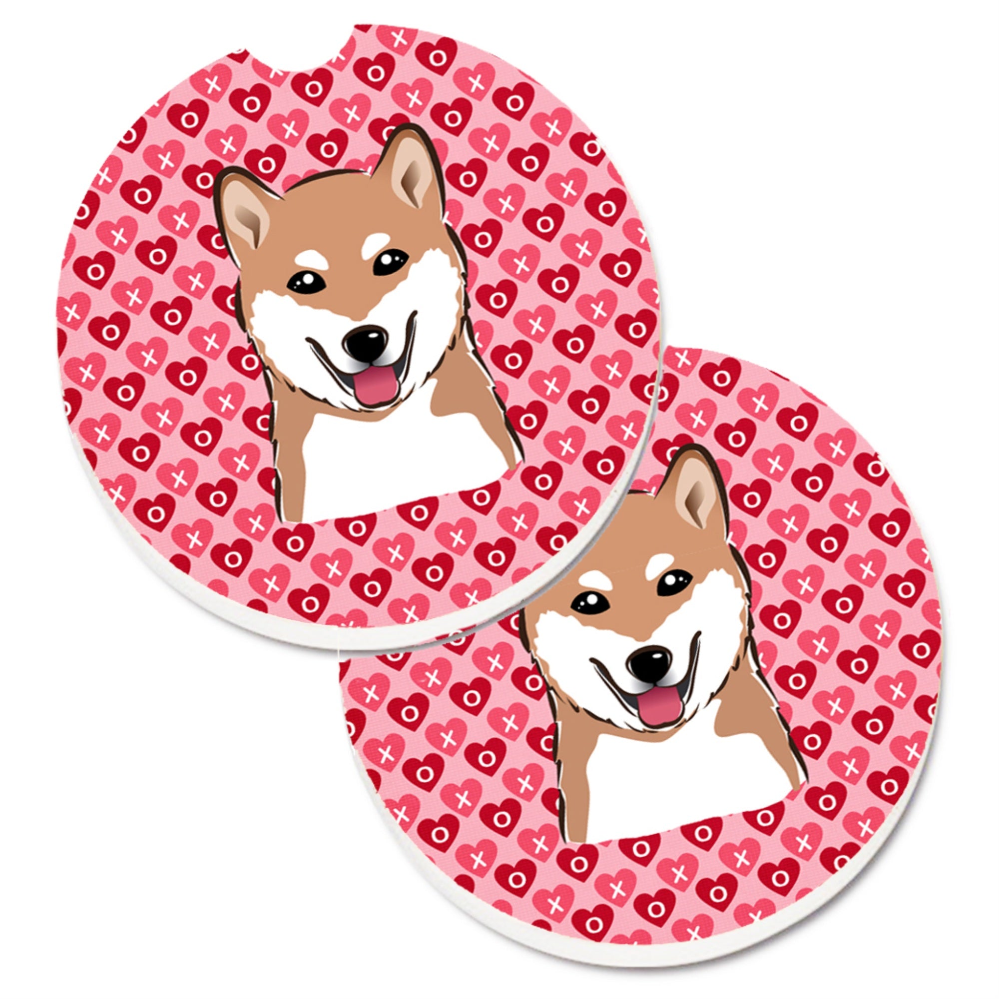 'Caroline'S Treasures Shiba Inu Hearts Set Of 2 Cup Holder Car Coasters, 2.56, Multicolor''