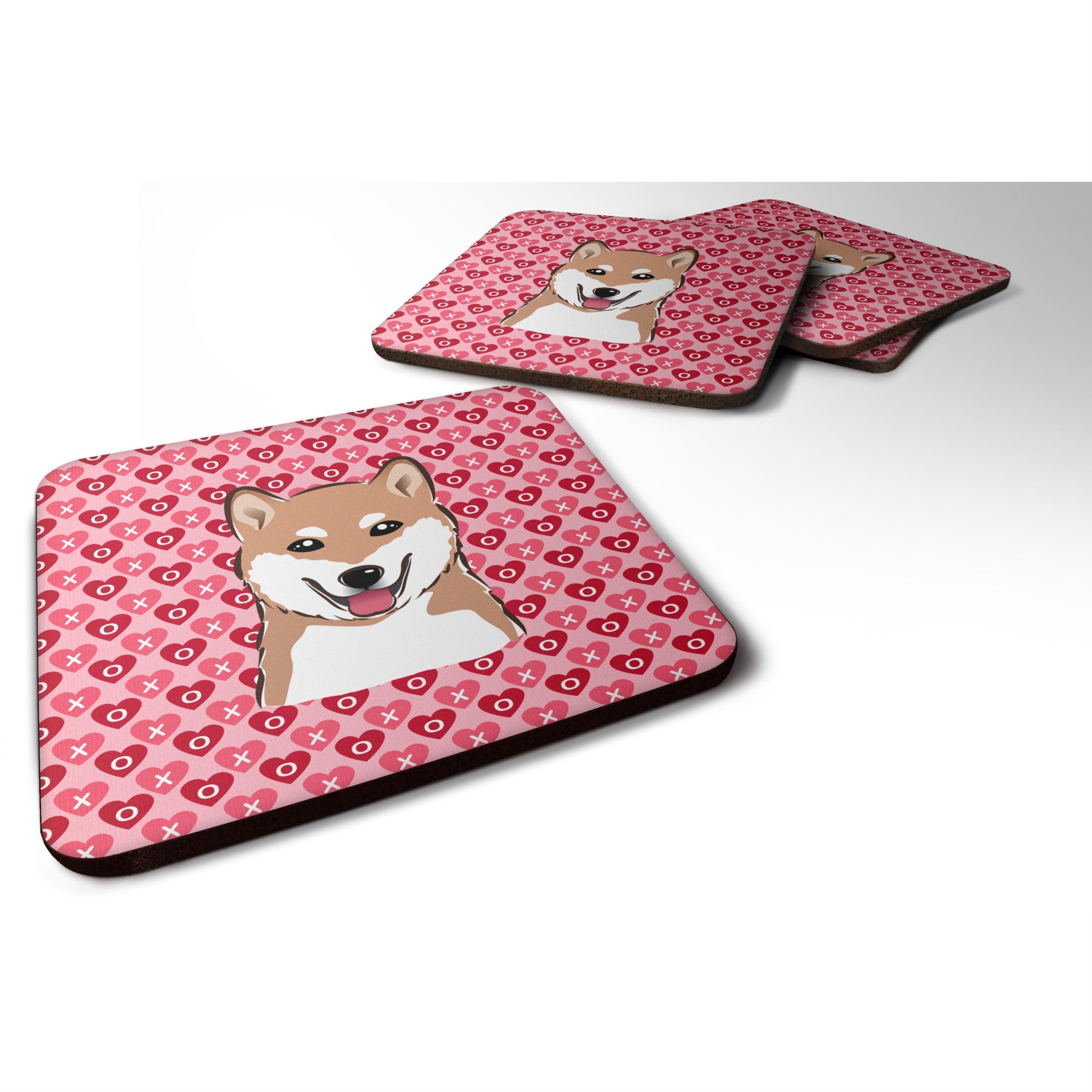 'Caroline'S Treasures Shiba Inu Hearts Foam Coaster Set Of 4, 3.5, Multicolor''