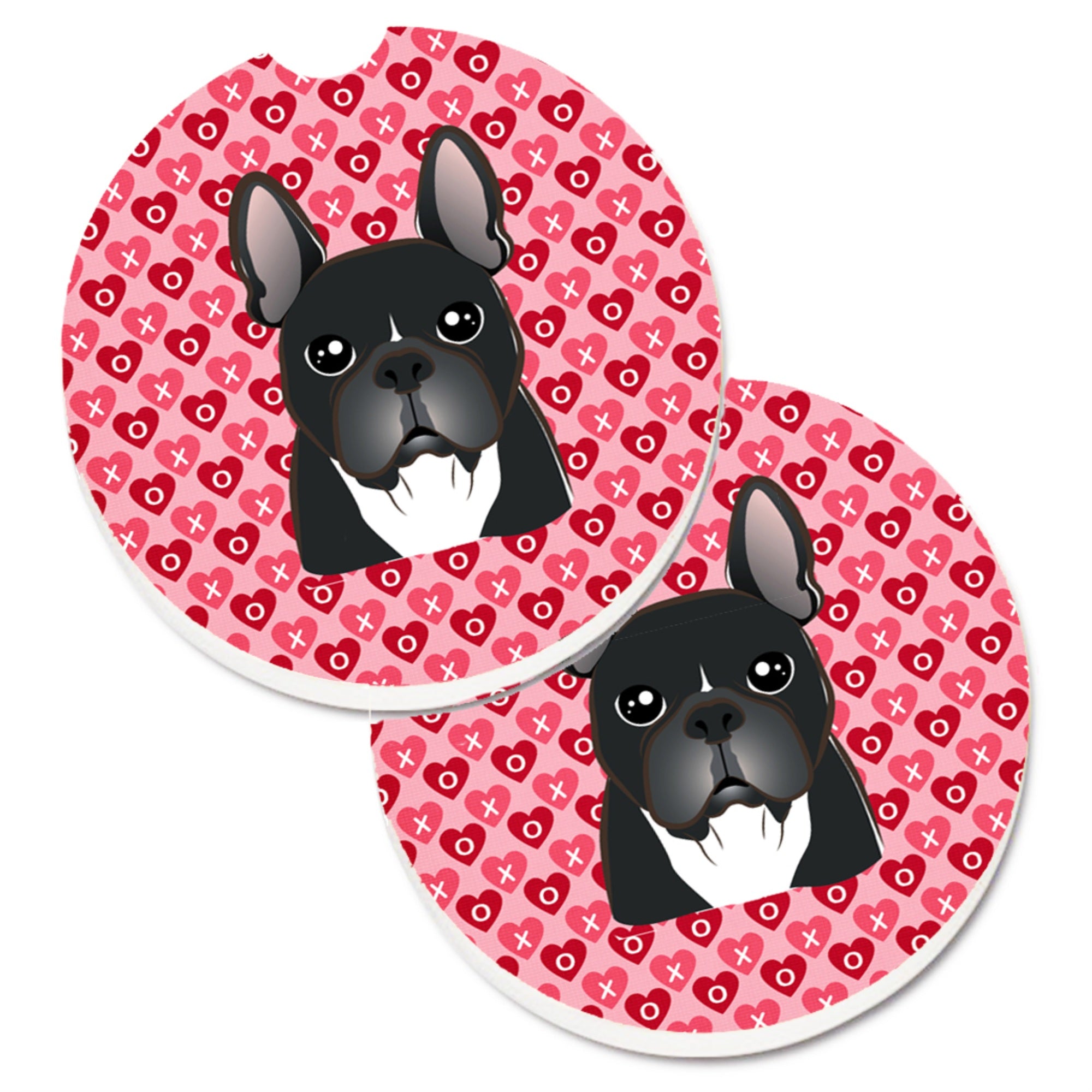'Caroline'S Treasures Bb5297Carc French Bulldog Hearts Cup Holder Car Coasters (Set Of 2), 2.56'''', Multicolor''