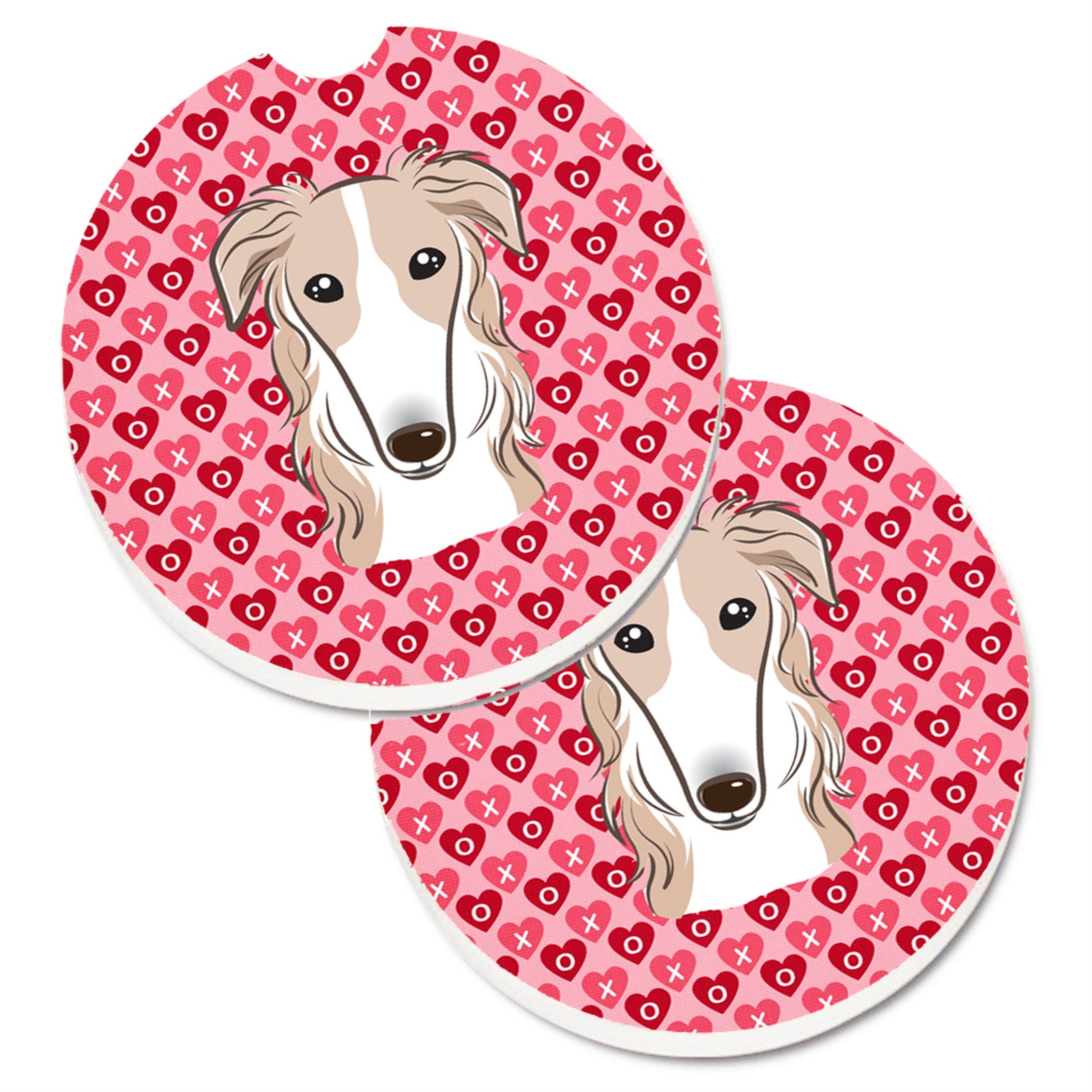 'Caroline'S Treasures Borzoi Hearts Set Of 2 Cup Holder Car Coasters, 2.56, Multicolor''