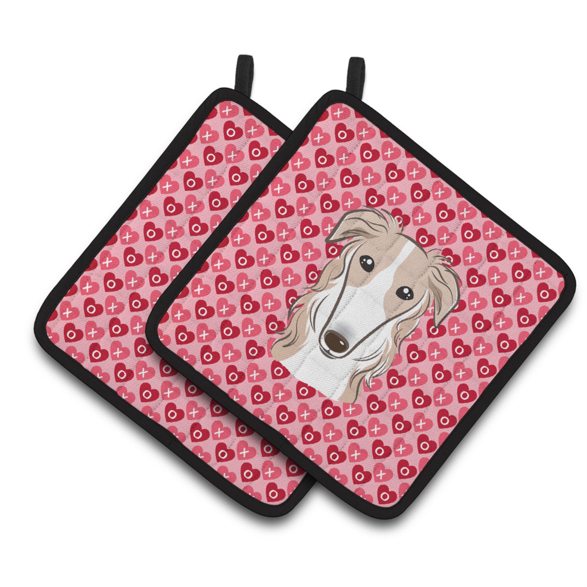'Caroline'S Treasures Borzoi Hearts Pair Of Pot Holders, 7.5Hx7.5W, Multicolor''