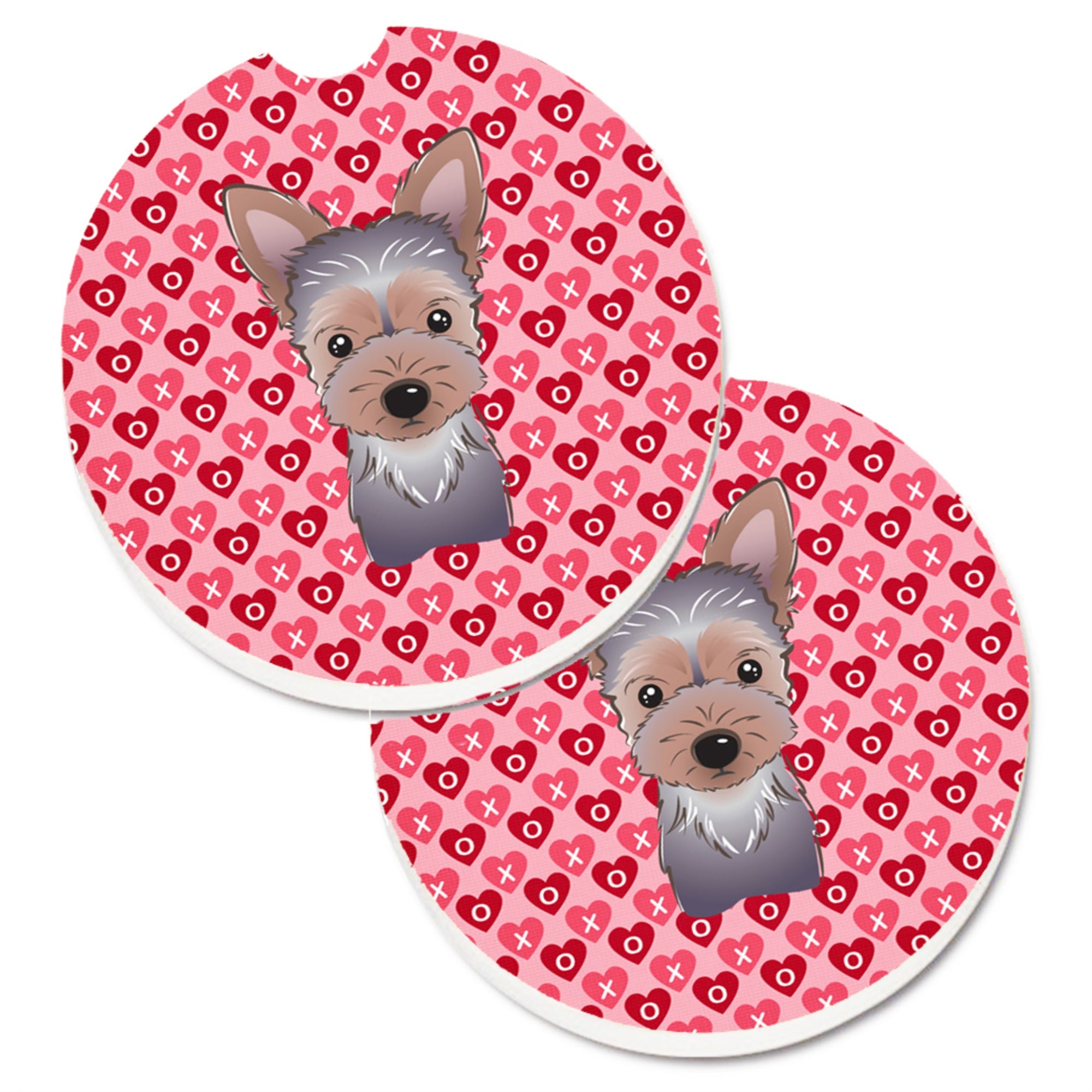 'Caroline'S Treasures Yorkie Puppy Hearts Set Of 2 Cup Holder Car Coasters, 2.56, Multicolor''