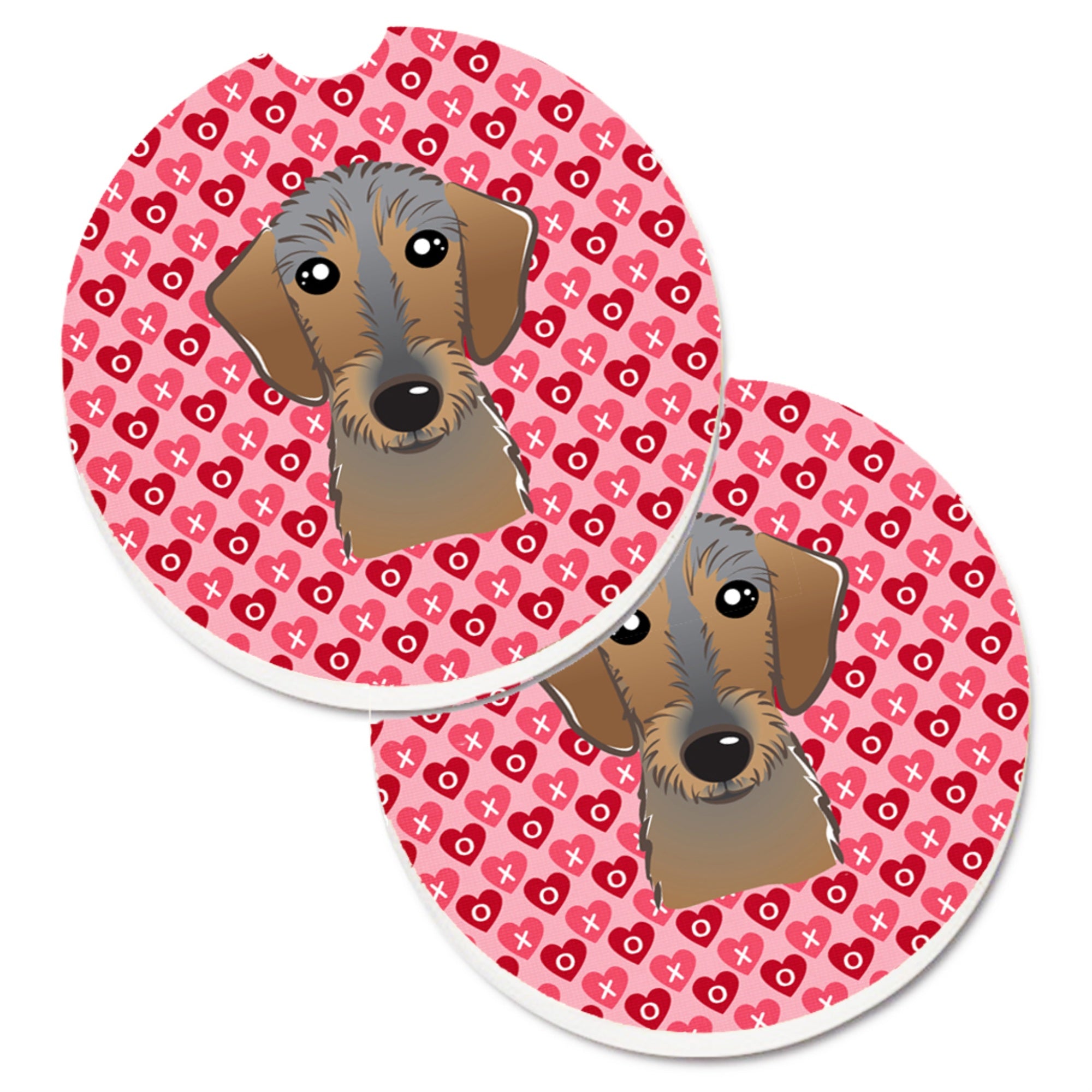 'Caroline'S Treasures Wirehaired Dachshund Hearts Set Of 2 Cup Holder Car Coasters, 2.56, Multicolor''