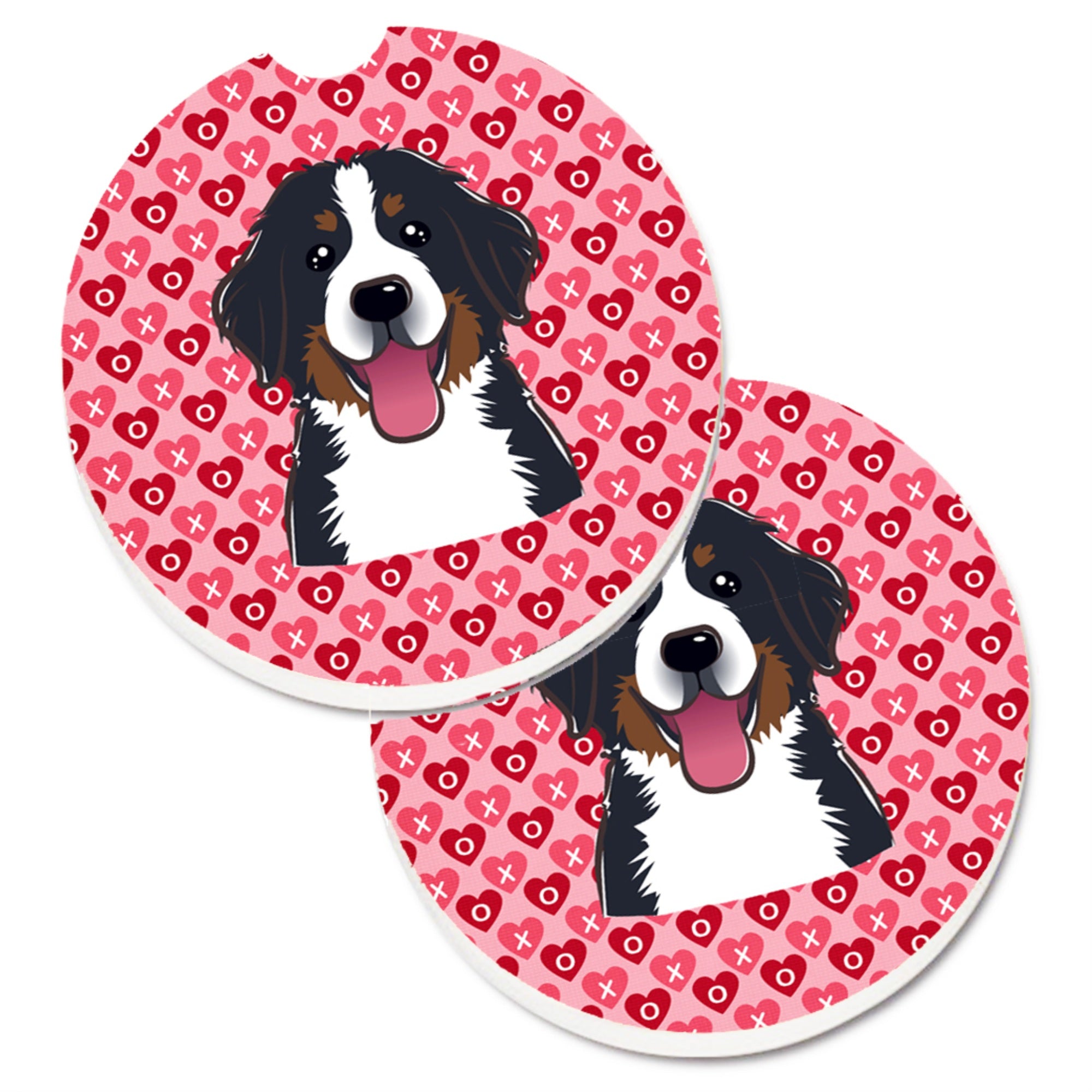 'Caroline'S Treasures Bernese Mountain Dog Hearts Set Of 2 Cup Holder Car Coasters, 2.56, Multicolor''