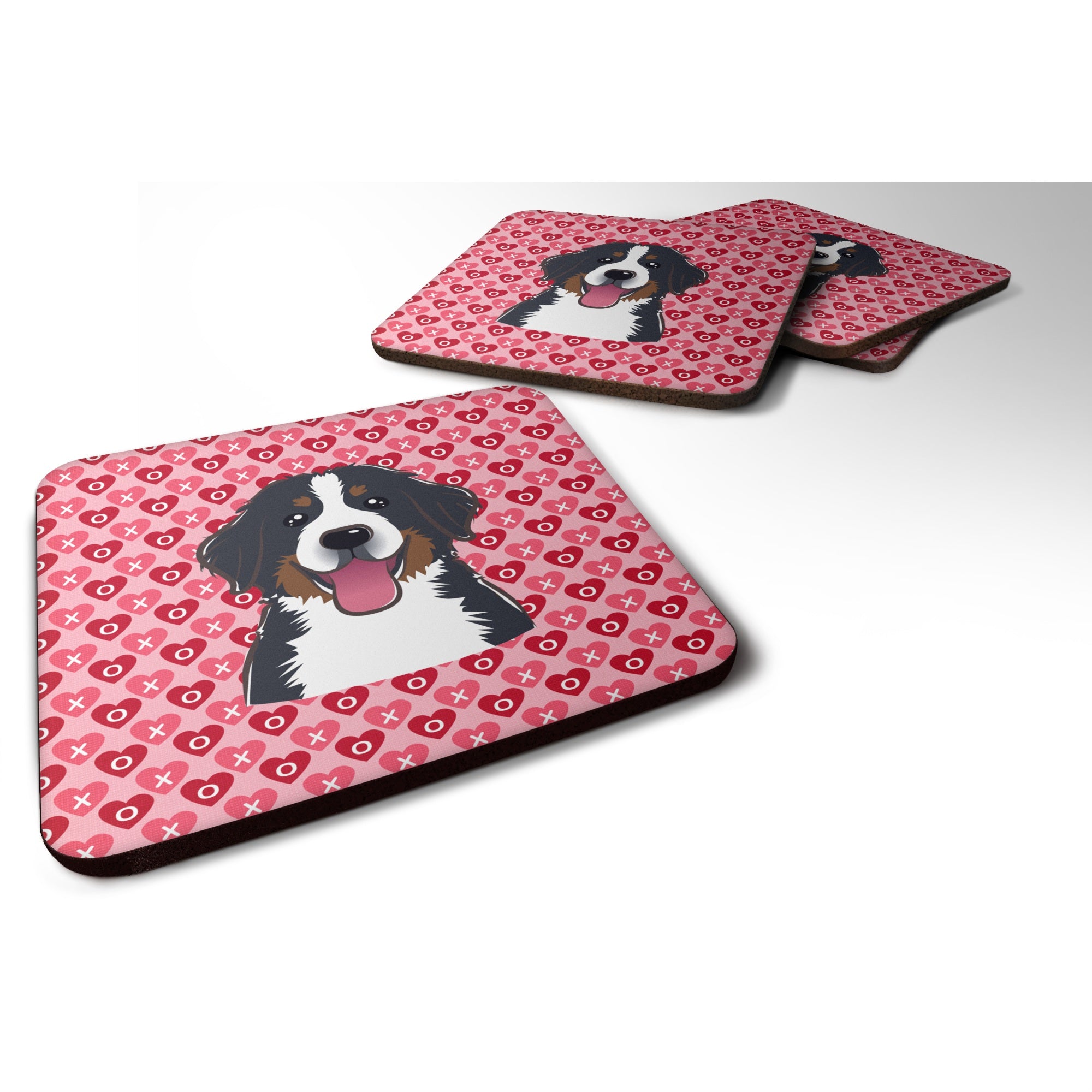 'Caroline'S Treasures Bernese Mountain Dog Hearts Foam Coaster Set Of 4, 3.5, Multicolor''