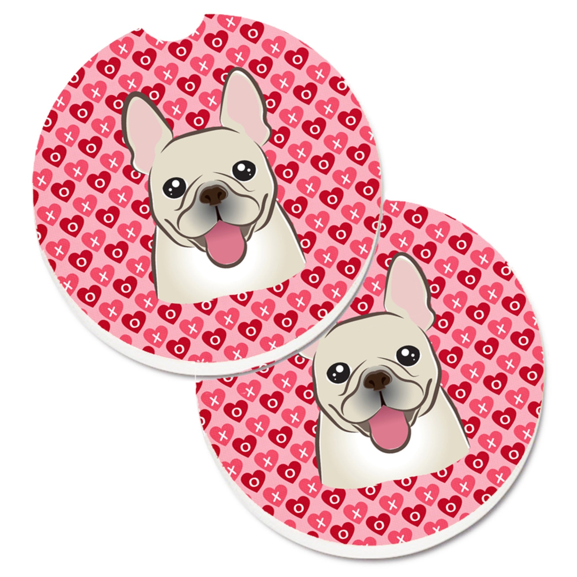 'Caroline'S Treasures Bb5308Carc French Bulldog Hearts Cup Holder Car Coasters (Set Of 2), 2.56'''', Multicolor''