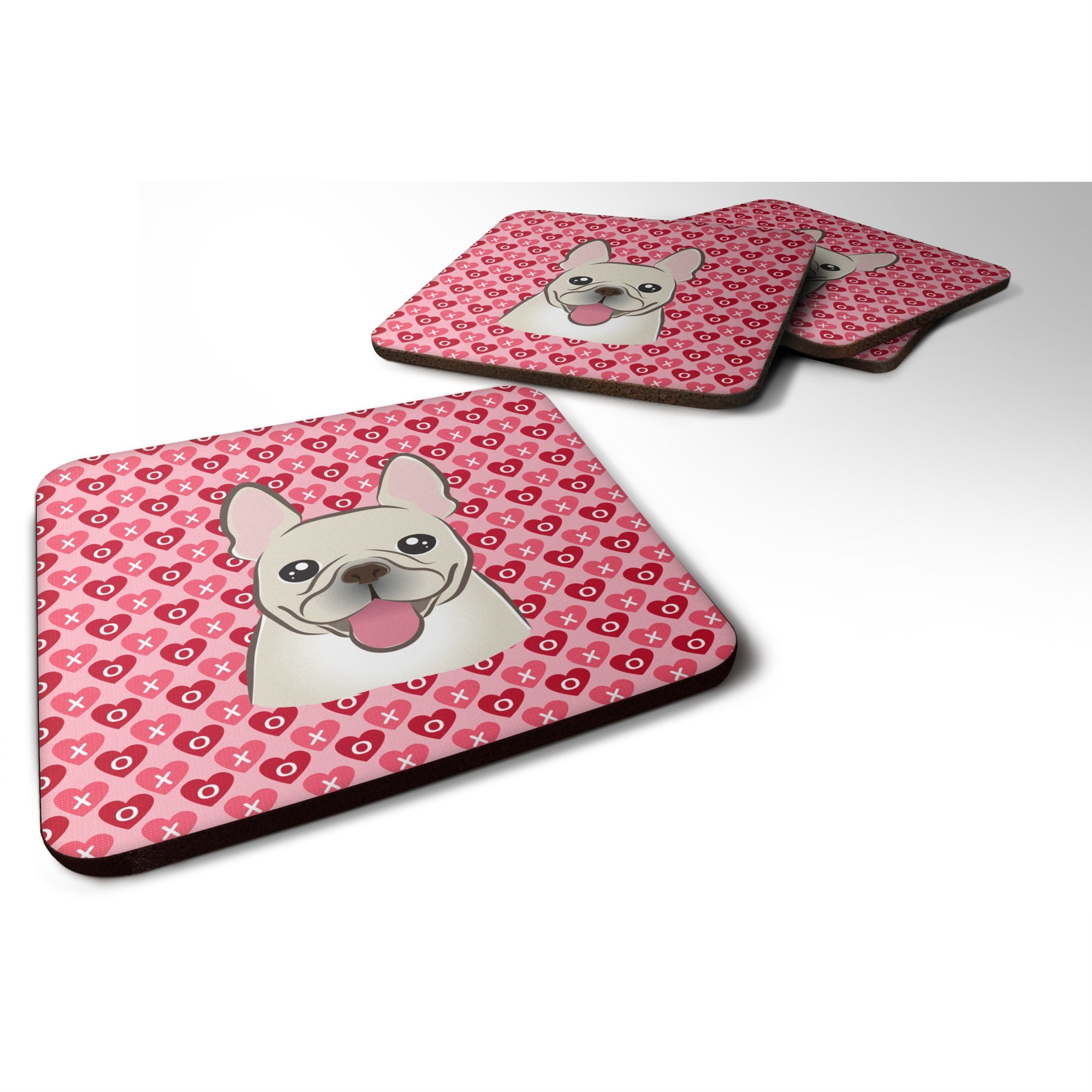 'Caroline'S Treasures Bb5308Fc French Bulldog Hearts Foam Coaster (Set Of 4), 3.5'''', Multicolor''