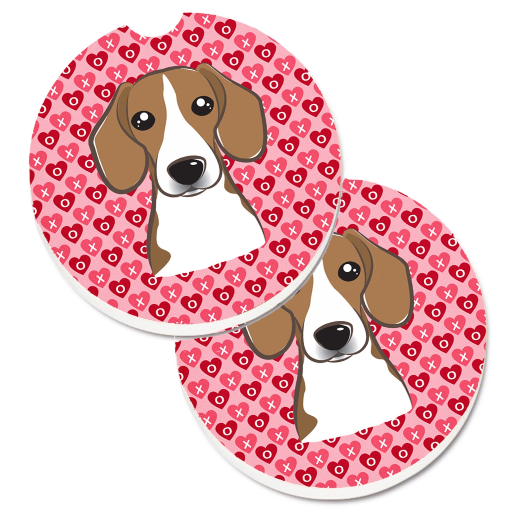 'Caroline'S Treasures Beagle Hearts Set Of 2 Cup Holder Car Coasters, 2.56, Multicolor''