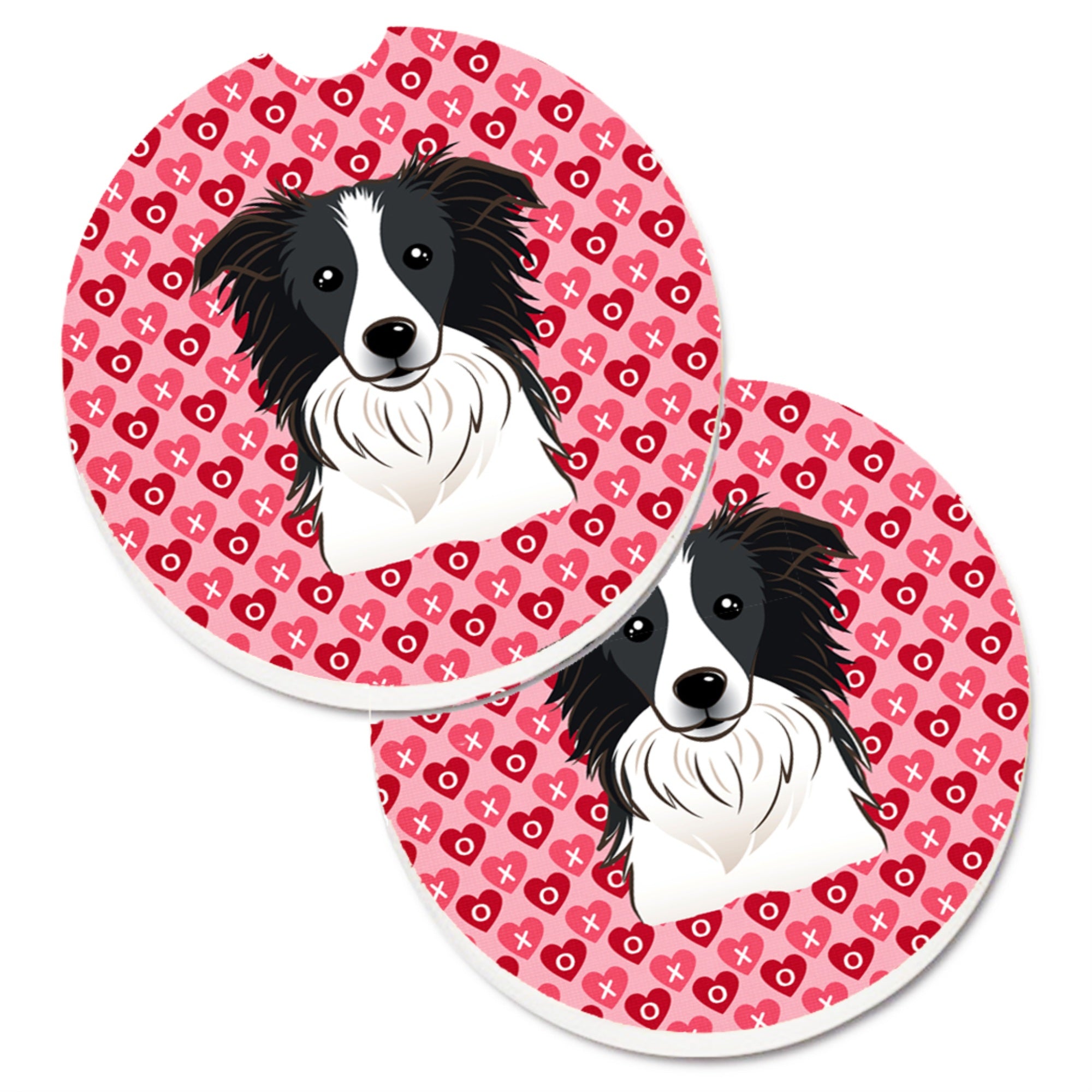 'Caroline'S Treasures Border Collie Hearts Set Of 2 Cup Holder Car Coasters, 2.56, Multicolor''