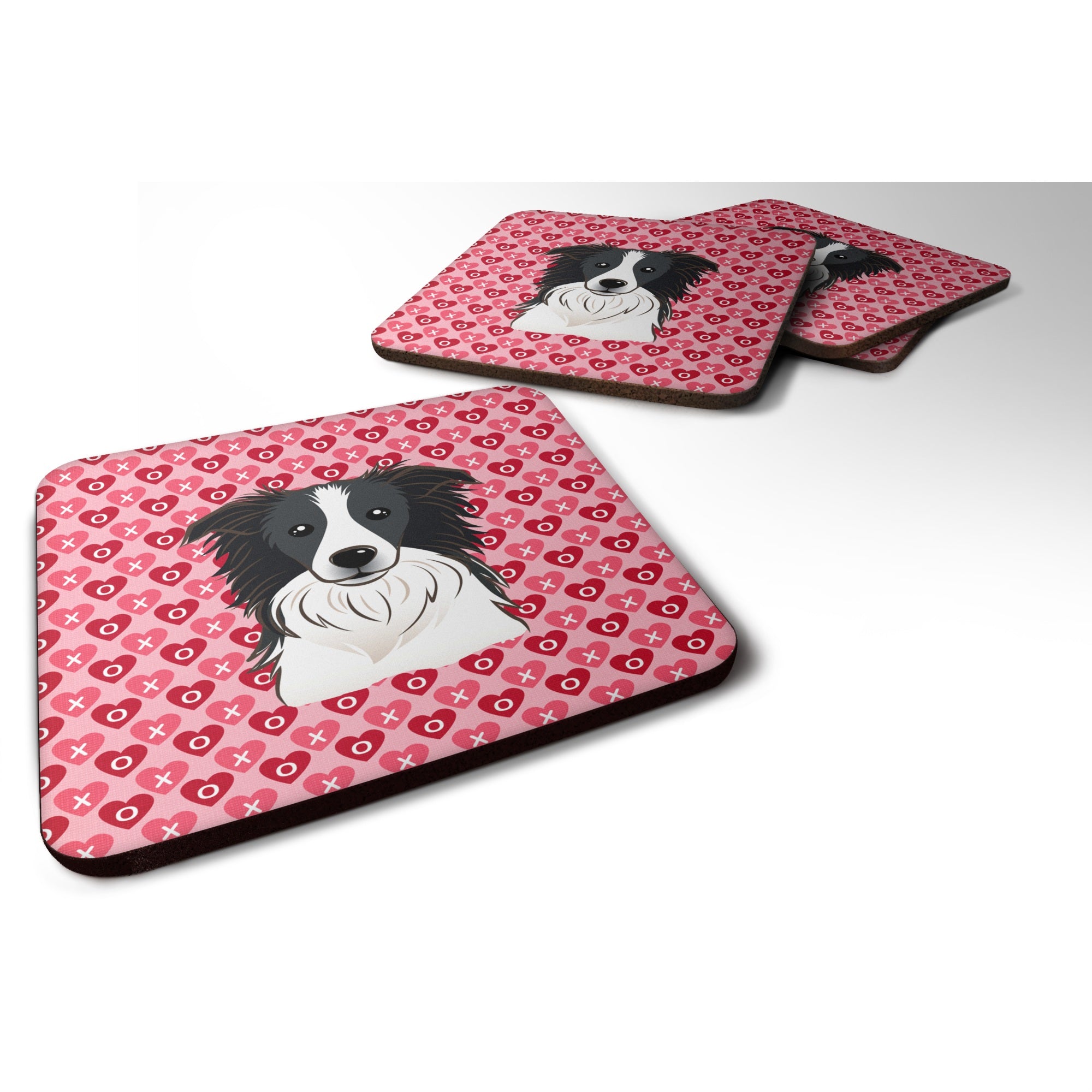 'Caroline'S Treasures Border Collie Hearts Foam Coaster Set Of 4, 3.5, Multicolor''